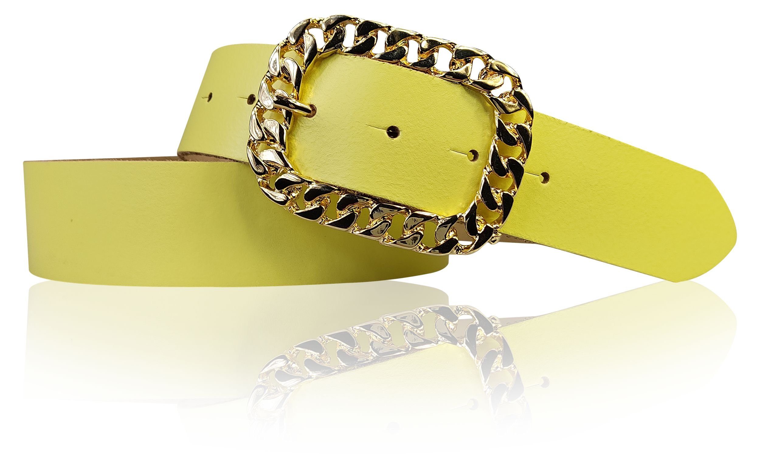 FRONHOFER Hüftgürtel 18511 Damengürtel 4 cm mit goldener Kettenschnalle, goldene Gürtelschnalle Lemon | Hüftgürtel