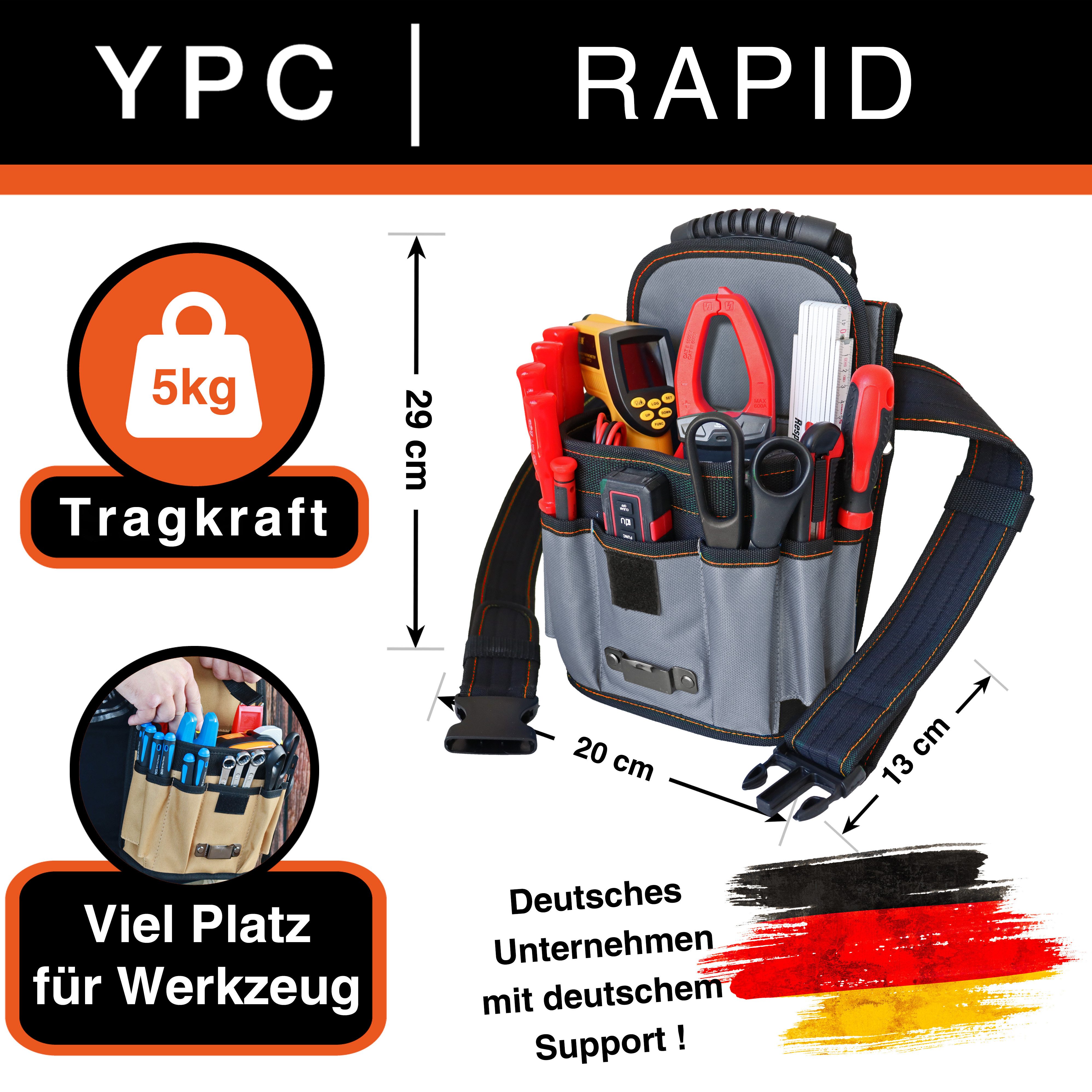 YPC Werkzeugtasche Rapid Werkzeug Gürteltasche XXL, Profi Werkzeuggürtel