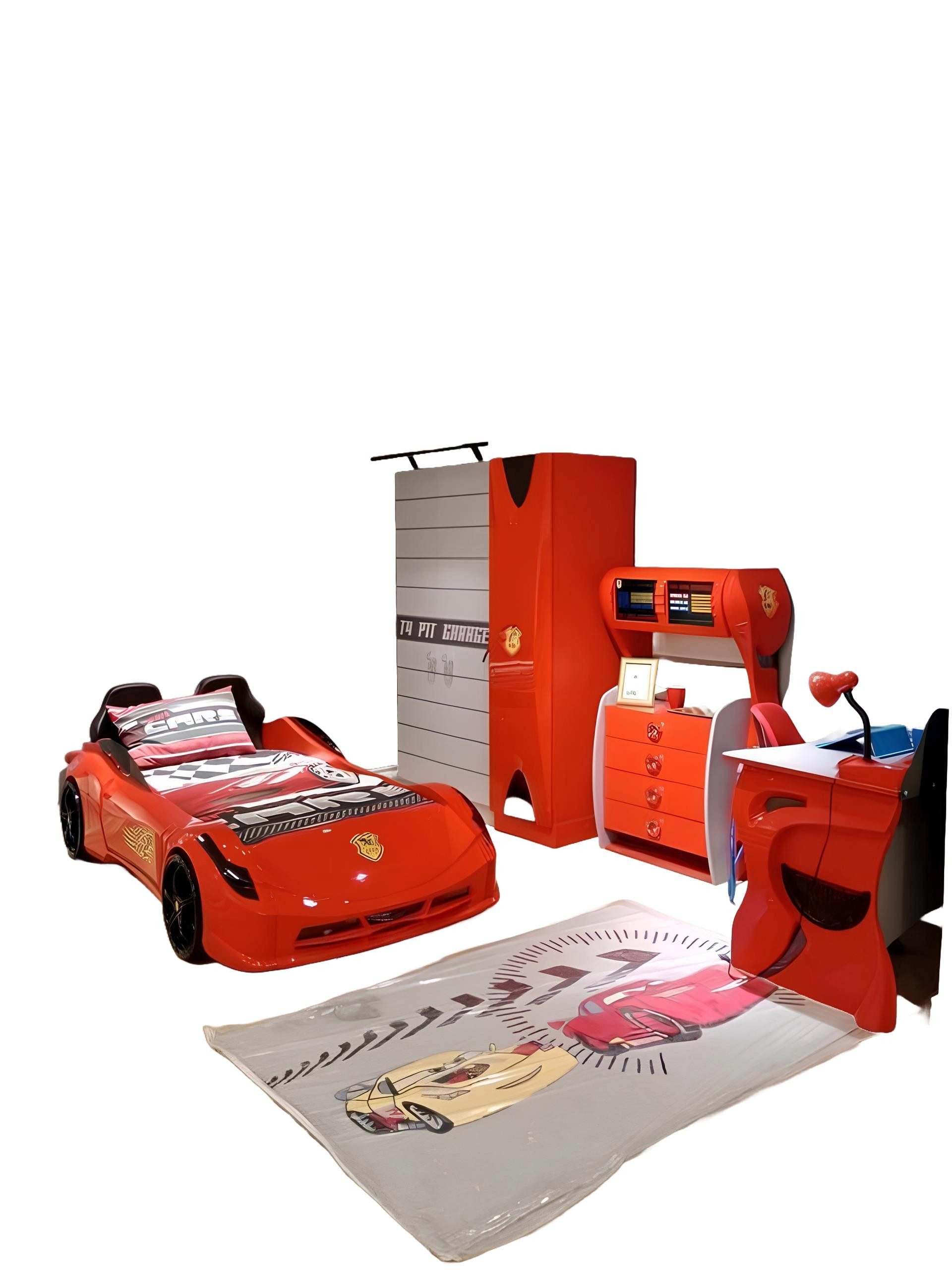 JVmoebel Babymöbel-Set Bunte Komplett Kinderzimmer Set Schlafzimmer Design Möbel edlen Set, (4-tlg., Bett, Kleiderschrank, Kommode mit Spiegel, Schreibtisch), Made in Europa
