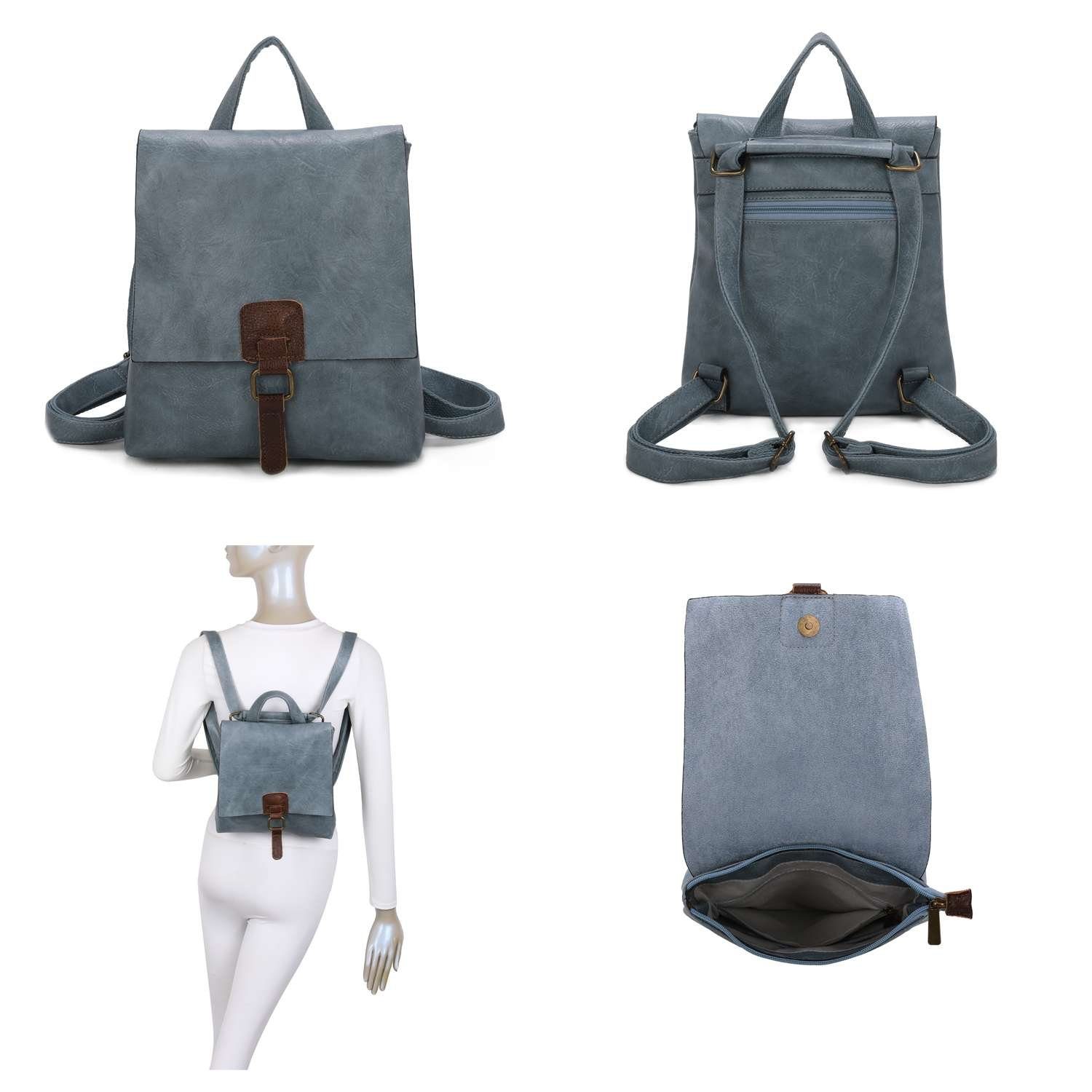 Rucksack tragbar Damen Schultertasche, Rucksack Schwarz Vintage als Tasche Umhängetasche ITALYSHOP24 Crossover Messenger,