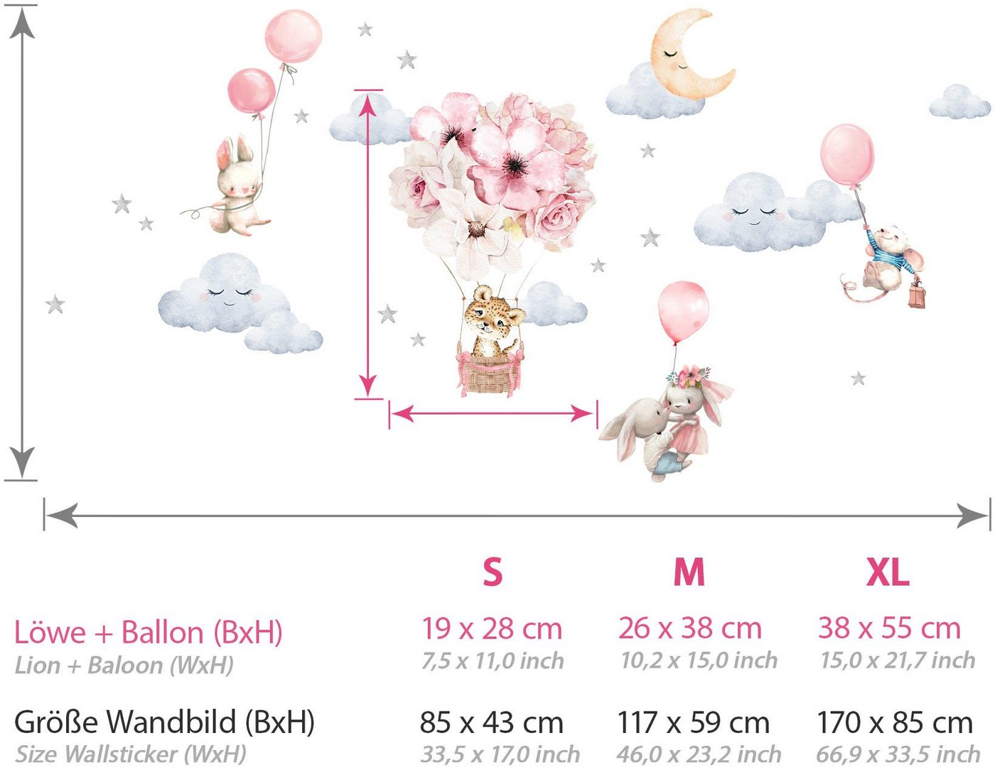 little DECO Wandtattoo »Little Deco Wandtattoo Tiere mit Luftballons & Wolken«-HomeTrends