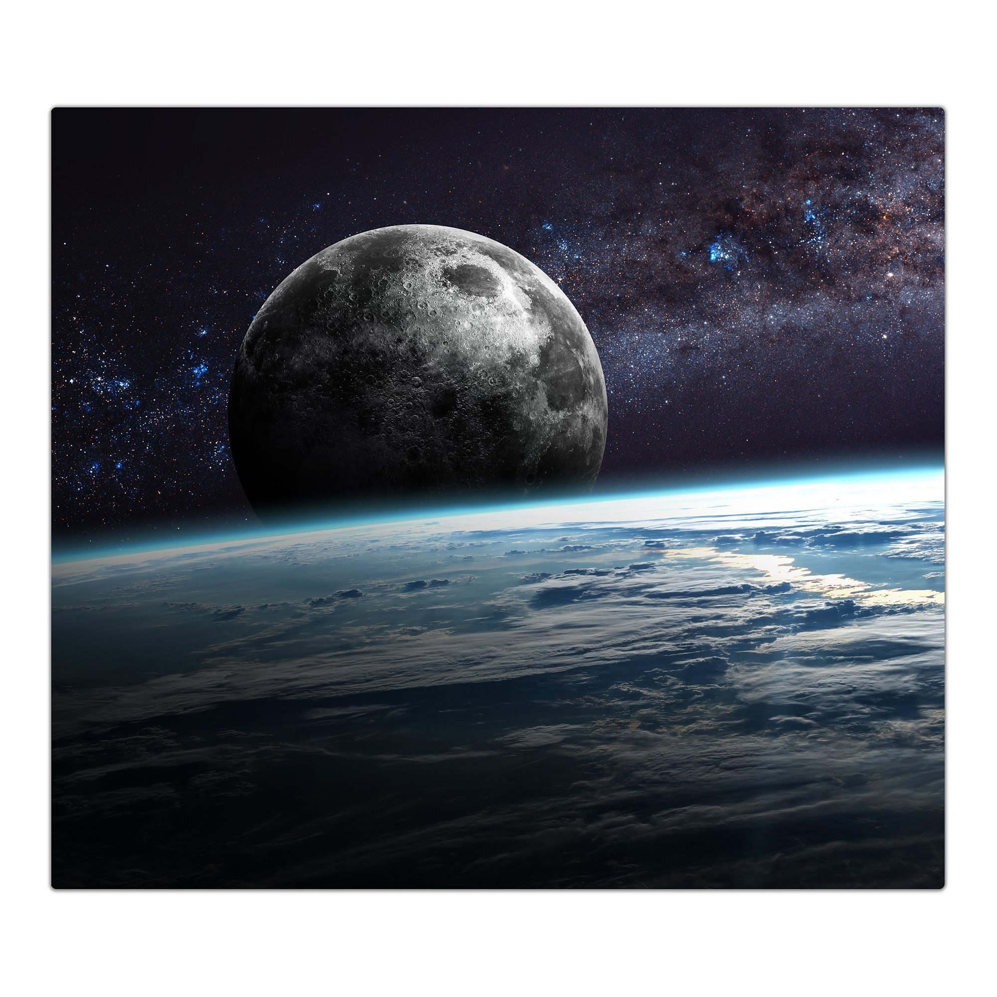 Primedeco Herd-Abdeckplatte Herdabdeckplatte Spritzschutz aus Glas Erde Mond und Sterne, Glas, (1 tlg)