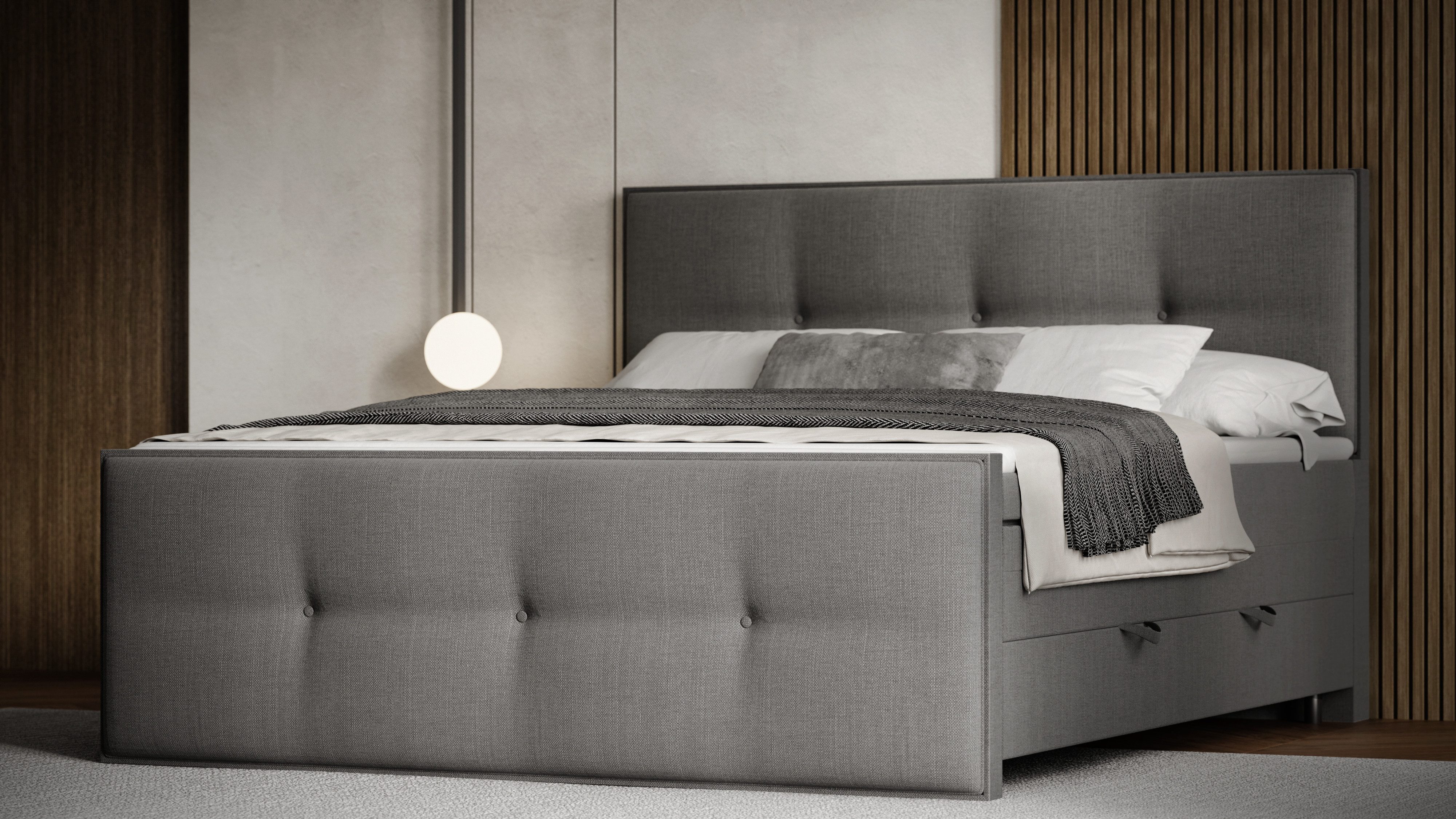 FORTE Boxspringbett Eve inkl. zwei Bettkästen und Kaltschaum Topper, und einer 7-Zonen-Tonnentaschen-Federkernmatratze (H3)