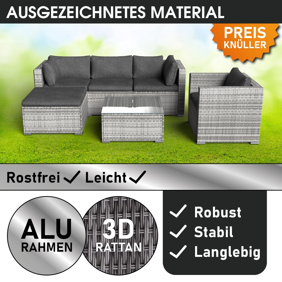BRAST Gartenlounge-Set Joy für 5 Personen inkl. extra Dicke Kissen, Outdoor Loungemöbel Sitzgruppe Essgruppe Garnitur