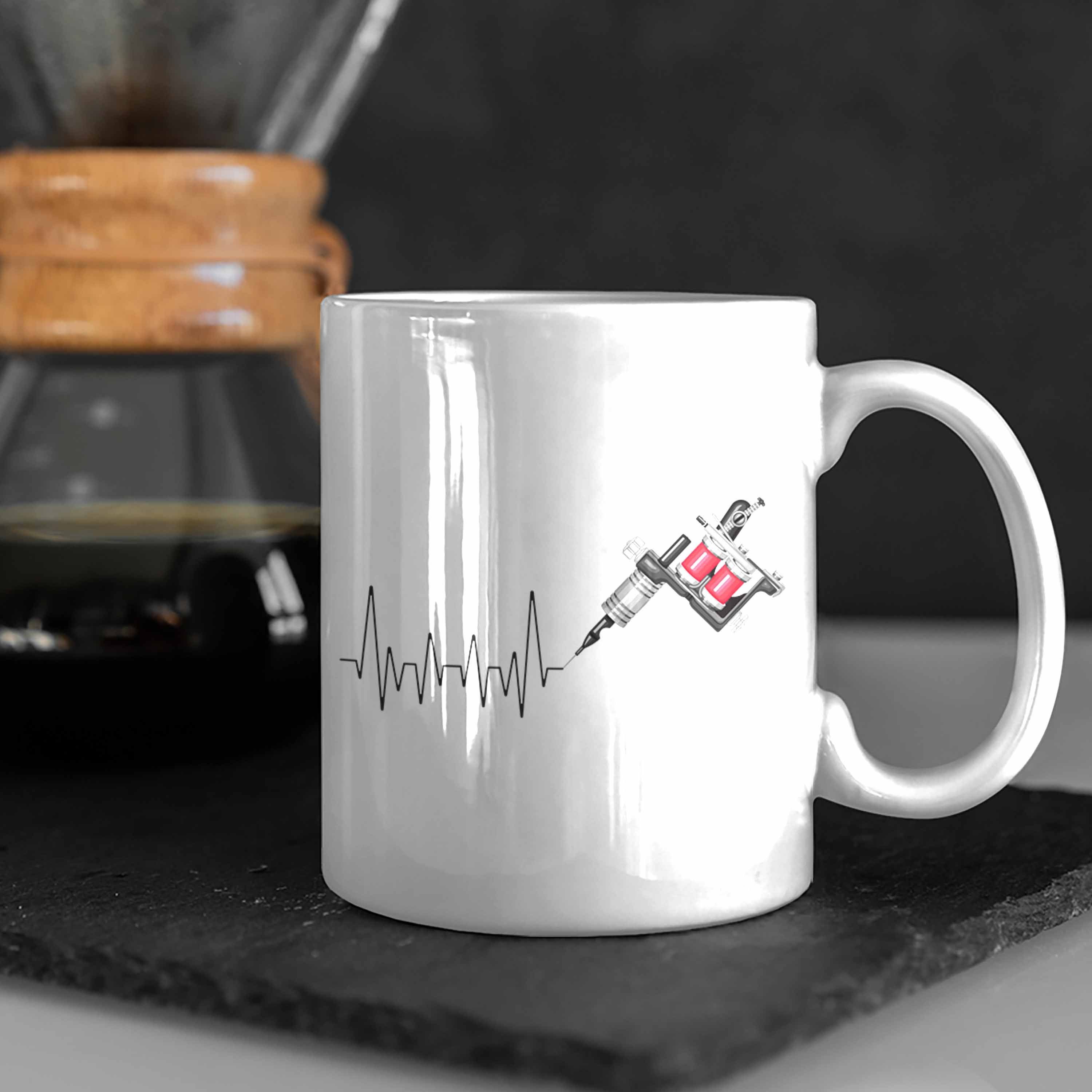 Tasse Trendation Trendation Weiss Geschenk für Liebhan Tasse Tattoowierer Tattoo - Herzschlag