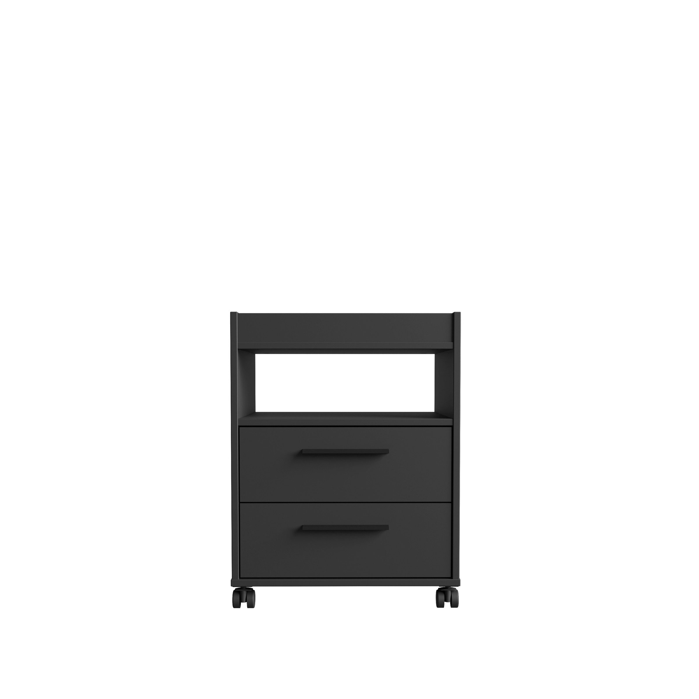 freiraum Rollcontainer TEZAUR, 2 Schübe, 1 Fach, Rollen, schwarz matt - 48,4x63x42cm (B/H/T)