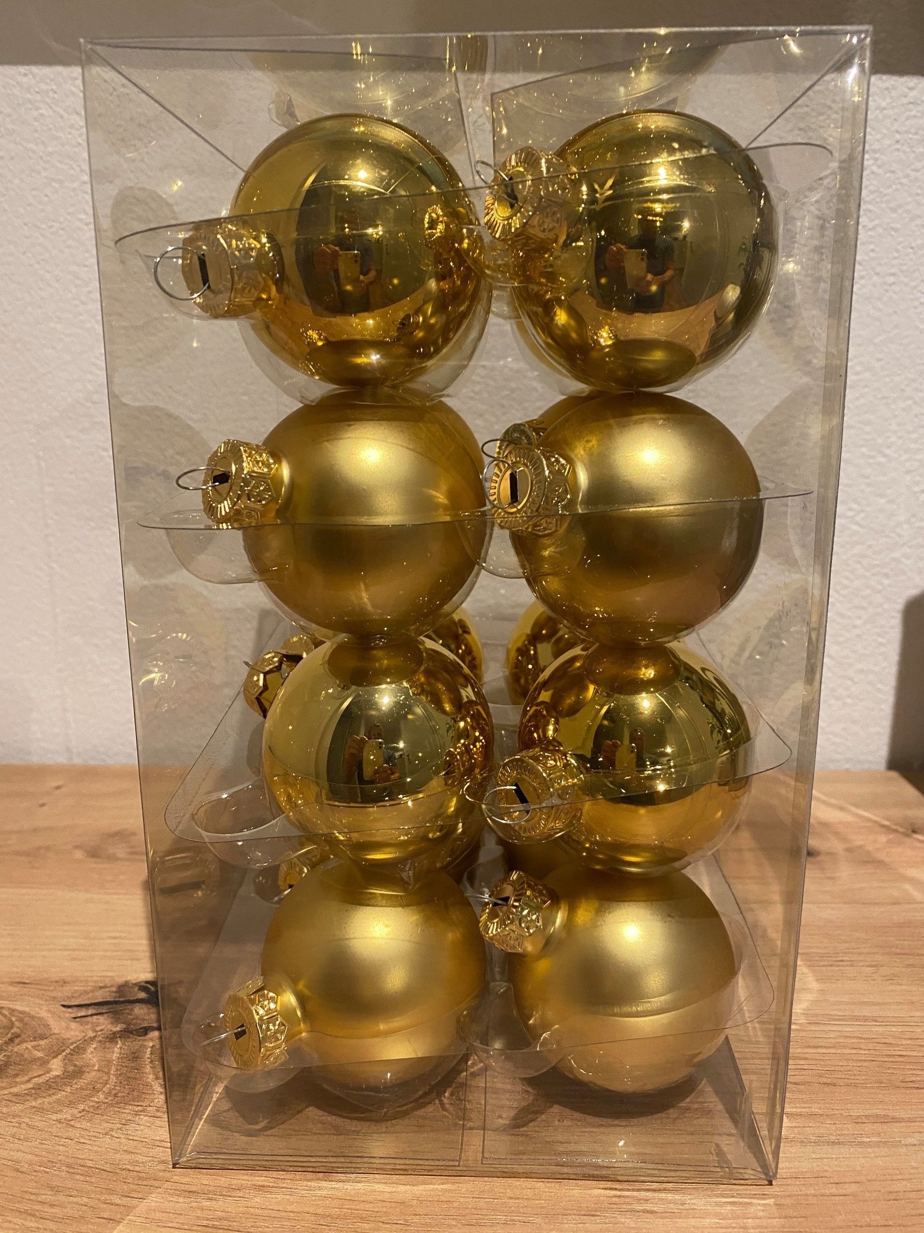 Dahlia Studios Weihnachtsbaumkugel 2er Set: 2 x 16 x GLAS CHRISTBAUMKUGELN 6cm GOLD in Kunststoffbox (32 St)