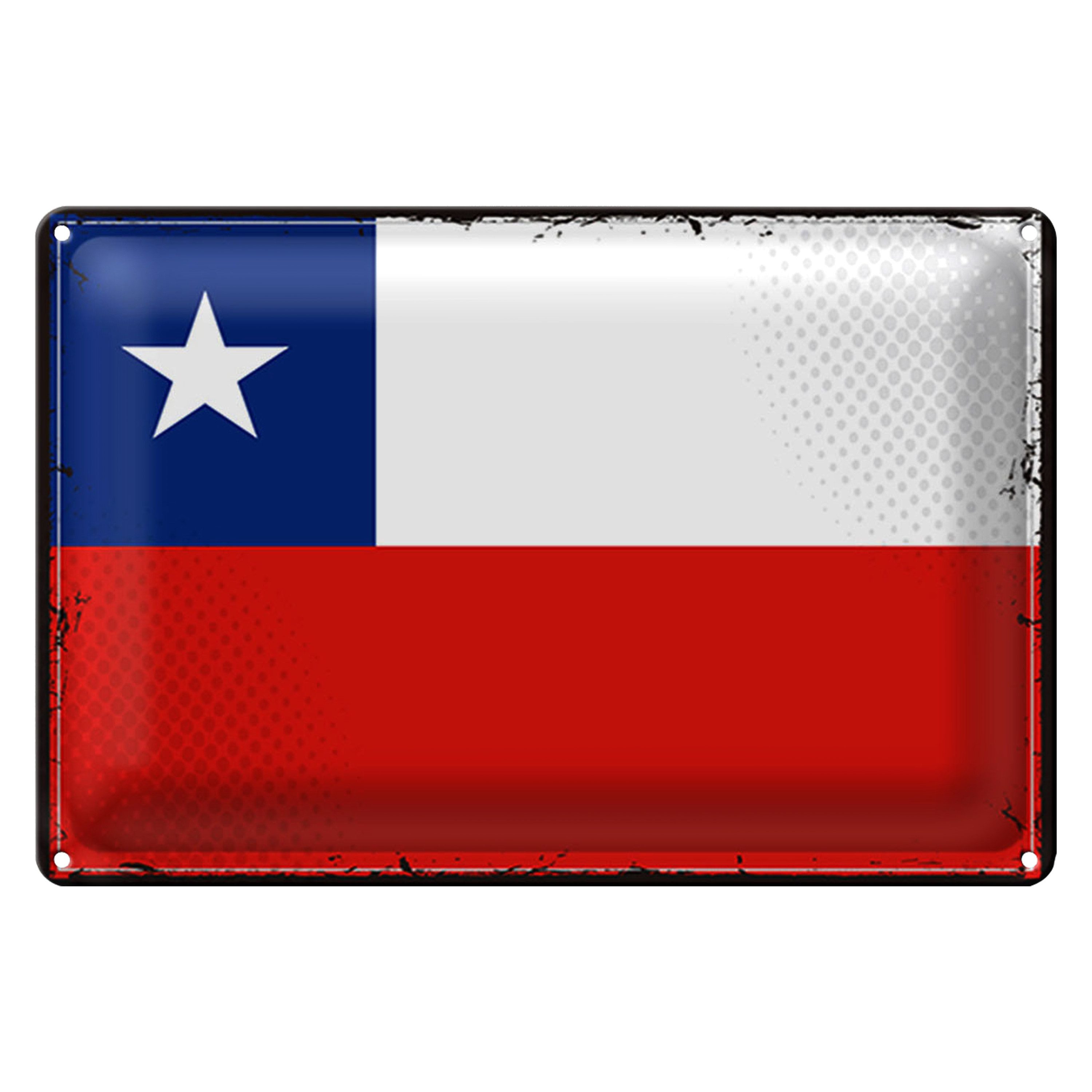 Roomando Metallschild Blechschild Flagge Chile 30x20cm Retro Flag of Chile