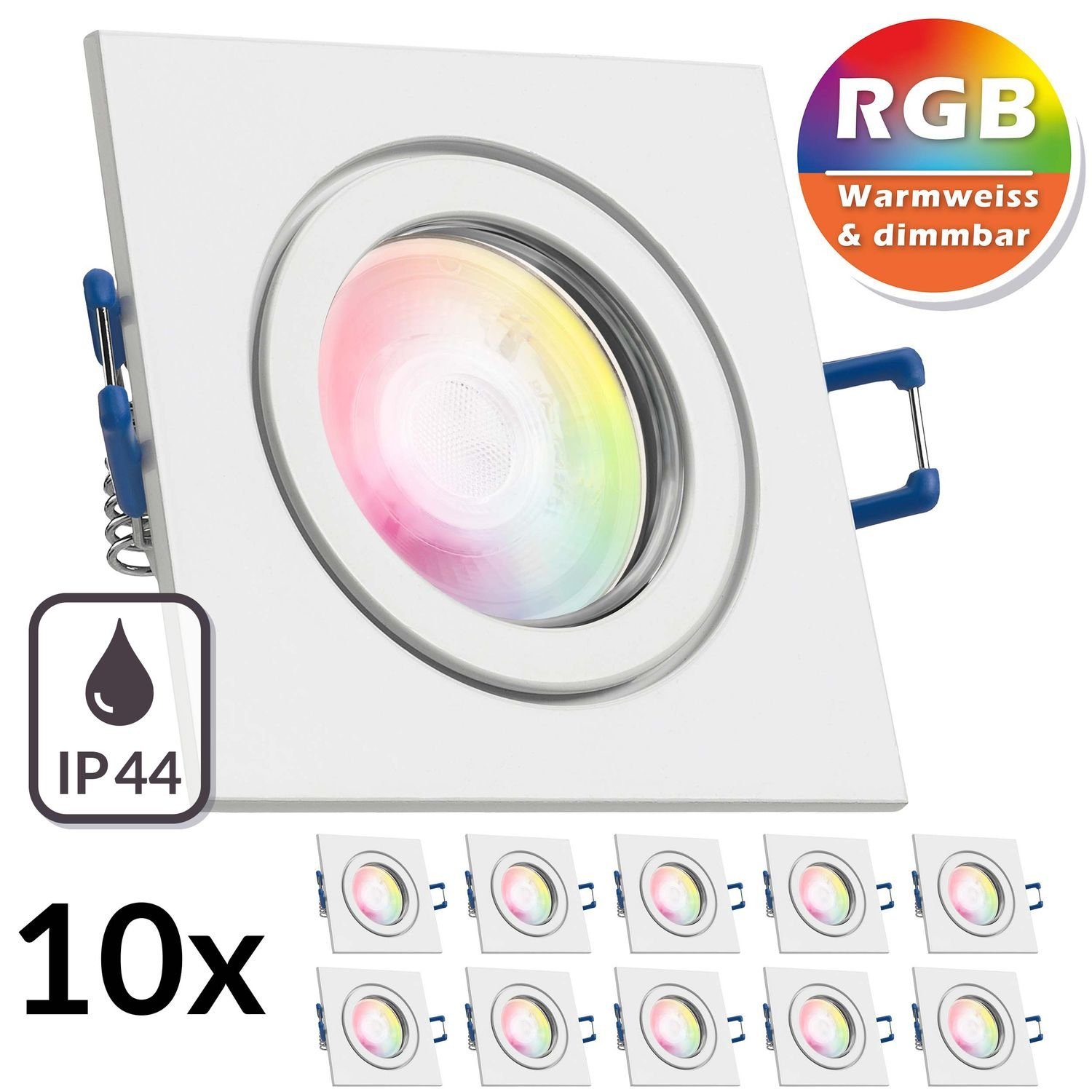 LEDANDO LED Einbaustrahler 10er IP44 RGB LED Einbaustrahler Set extra flach in weiß mit 3W LED vo
