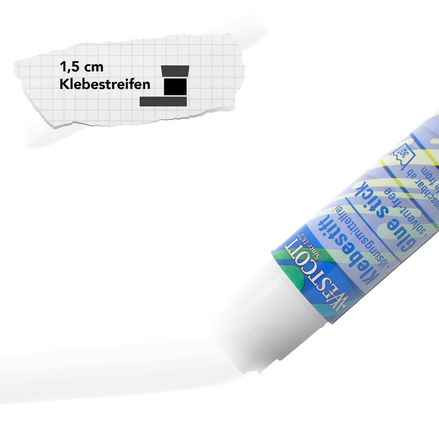 WESTCOTT Klebestift 10g (24 Stück), Bastelkleber mit 1,5cm transparentem Klebestreifen, (Vorteilspack, 24-tlg), Klebt stark und dauerhaft, 100% lösungsmittelfrei