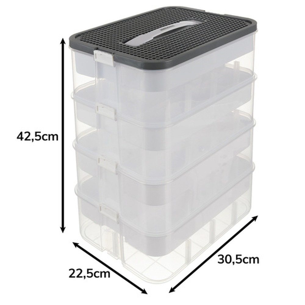 KRUZZEL Bausteinkasten Aufbewahrungsboxen Spielbausteine, (Spar-Set, 29 Liter ohne Steine), 4-stöckiger Aufbau mit Fächern ermöglicht flexible Organisation – Bild 2 von 5