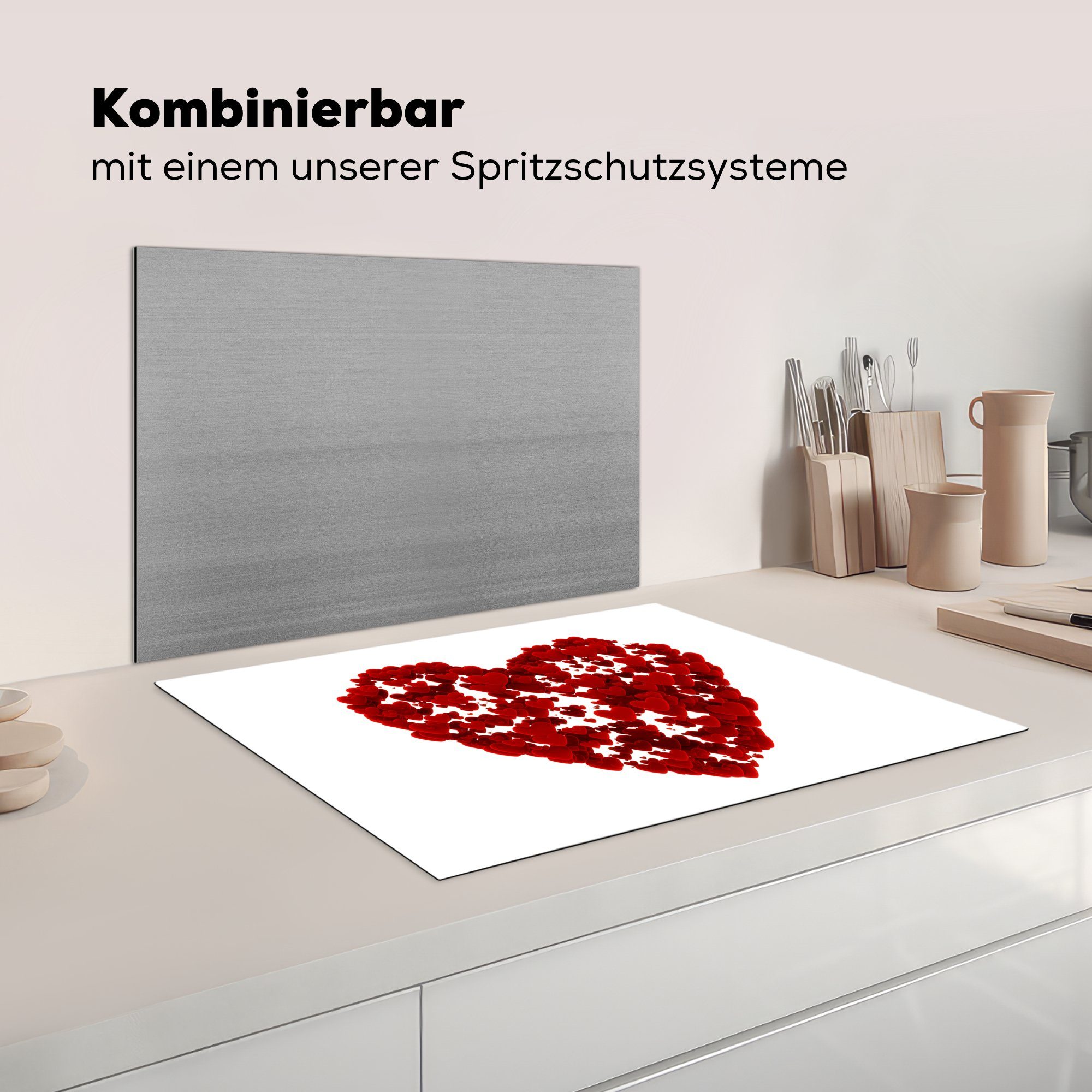 tlg), Ceranfeldabdeckung Mobile 70x52 Herzens Eine mit cm, Illustration eines Vinyl, Herzen, (1 nutzbar, Arbeitsfläche Herdblende-/Abdeckplatte MuchoWow