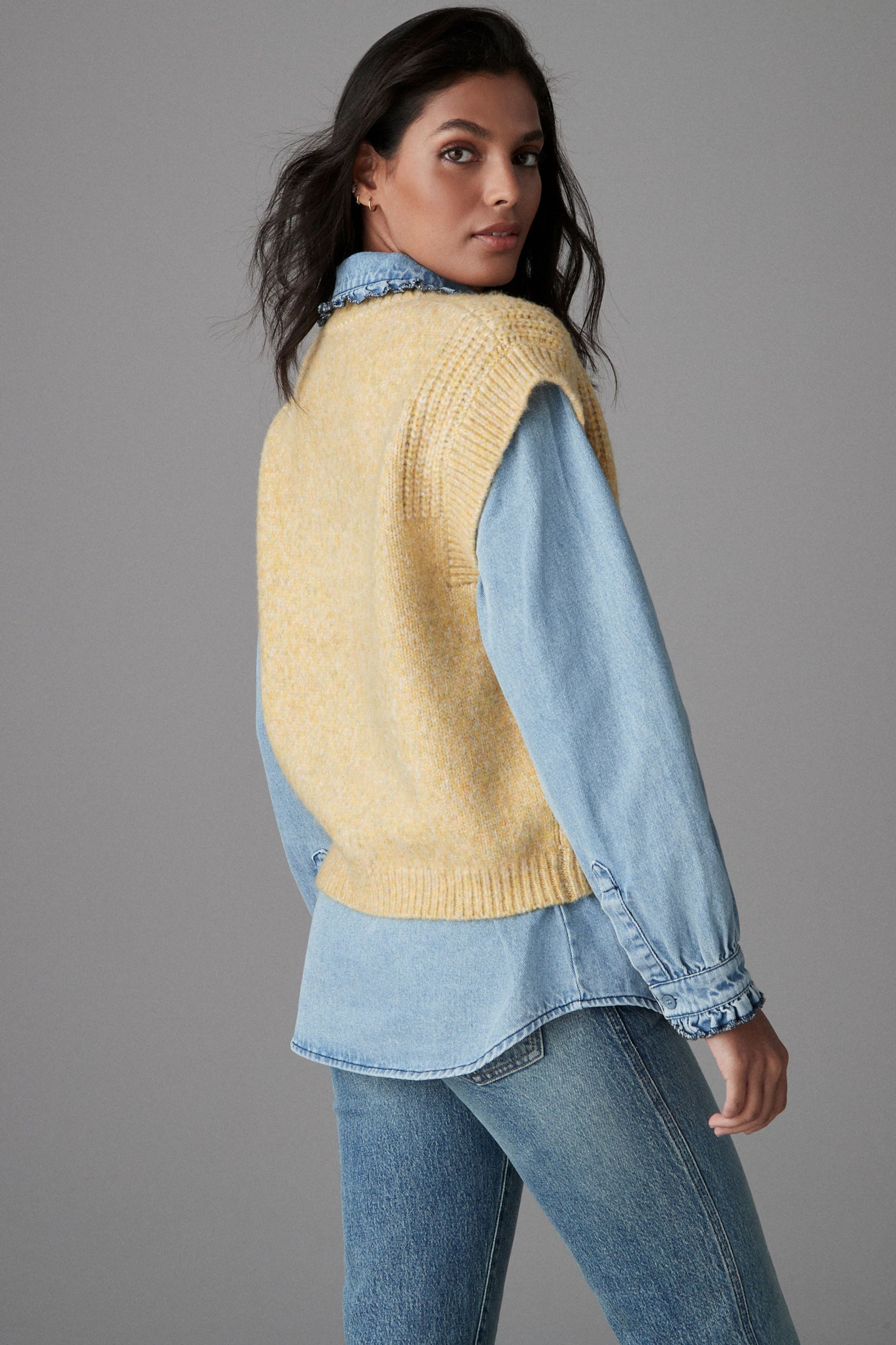 Next Pullunder Pullover mit Denim-Hemd-Detail und günstig online kaufen