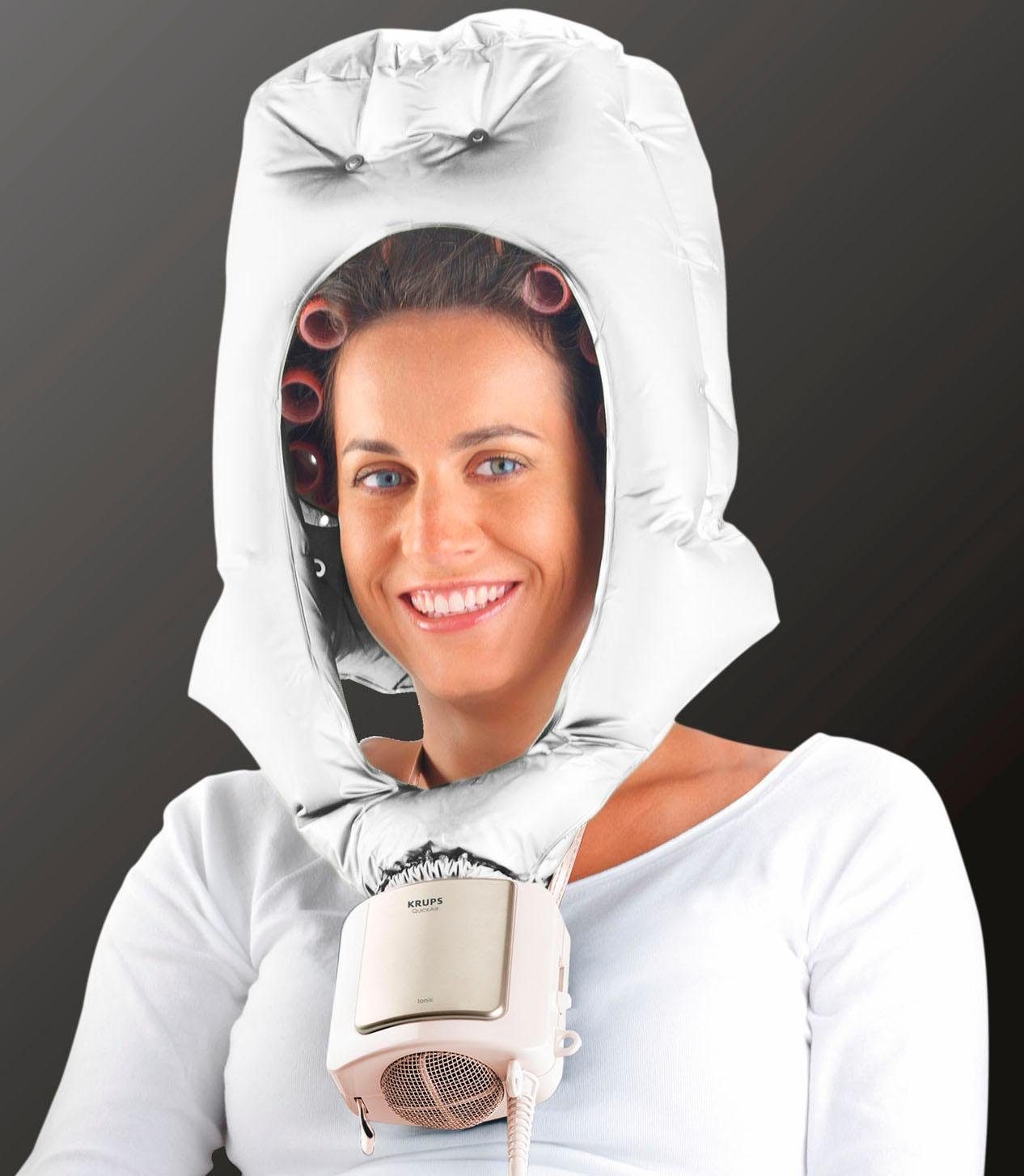 Krups Haartrockenhaube 2 Temperaturstufen, Kaltluft-Funktion, für voluminöses Haar, 600 W, langes Kabel, inkl. Aufbewahrungstasche, 600 Watt, weiß, CF6000N1