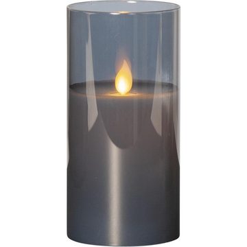 STAR TRADING LED-Kerze Windlicht im Glas Echtwachs flackernde Flamme Timer H: 15cm grau