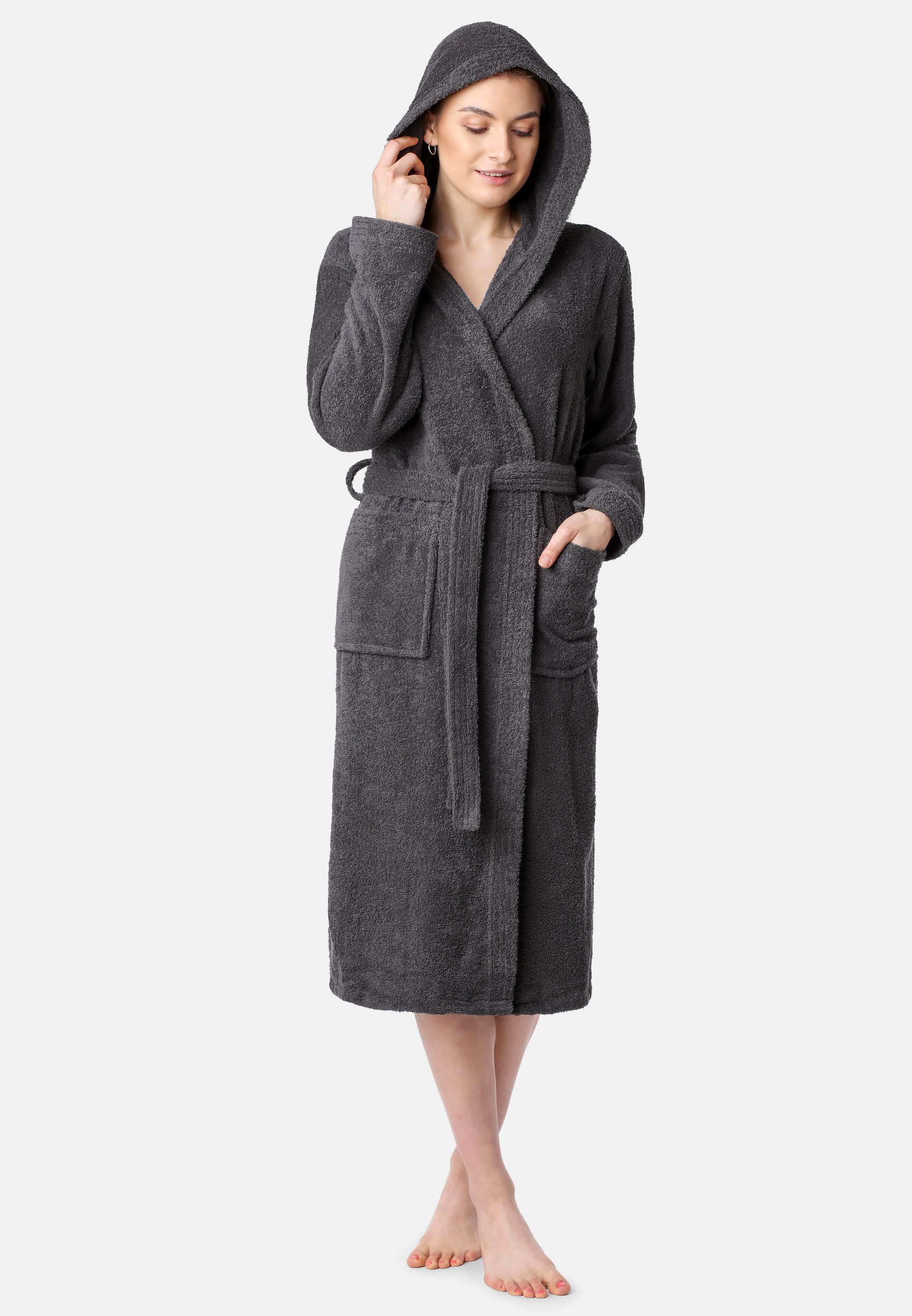 Ladeheid Bademantel Damen Frottee Bademantel aus 100% Bio- Baumwolle LA40-225, Langform, Baumwolle, Kapuze – Bild 4 von 5