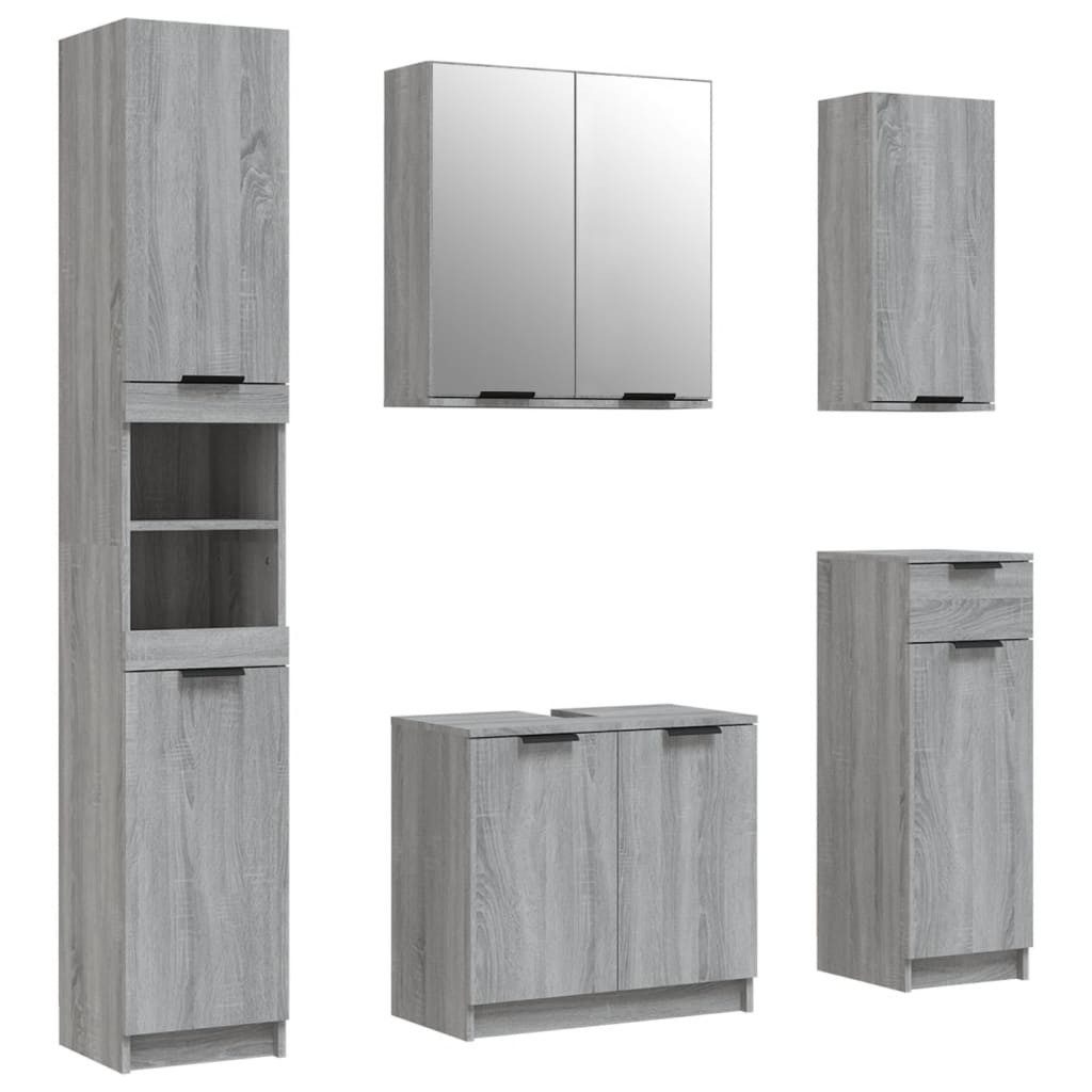 vidaXL Badezimmer-Set 5-tlg. Badmöbel-Set Grau Sonoma-Eiche günstig online kaufen