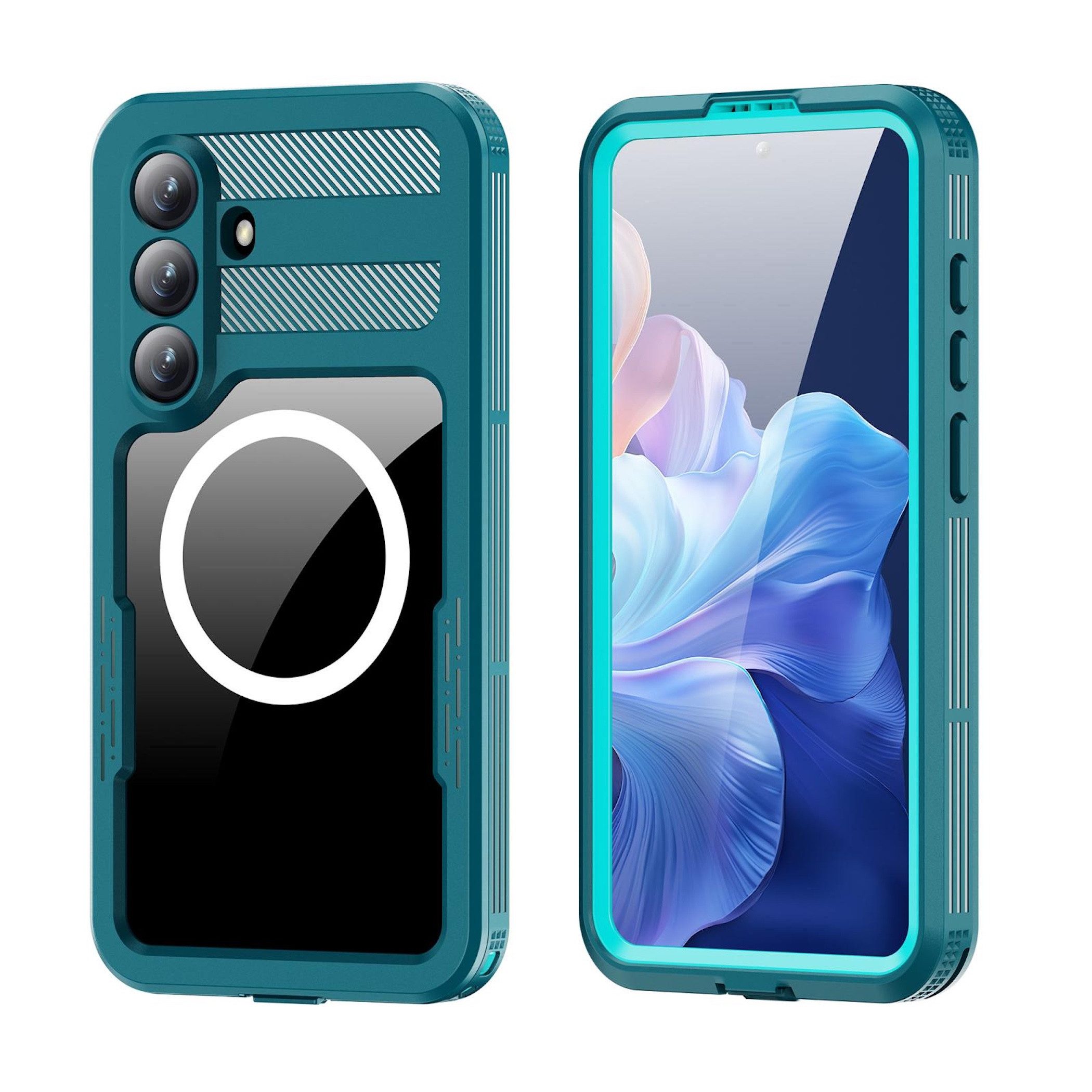 Wigento Handyhülle MagSafe wasserdicht für Samsung Galaxy S26 Plus 360 Grad Bumper Blau 6,7 Zoll, Wasserdicht,Full Body, MagSafe-Unterstützung, präzise Passform