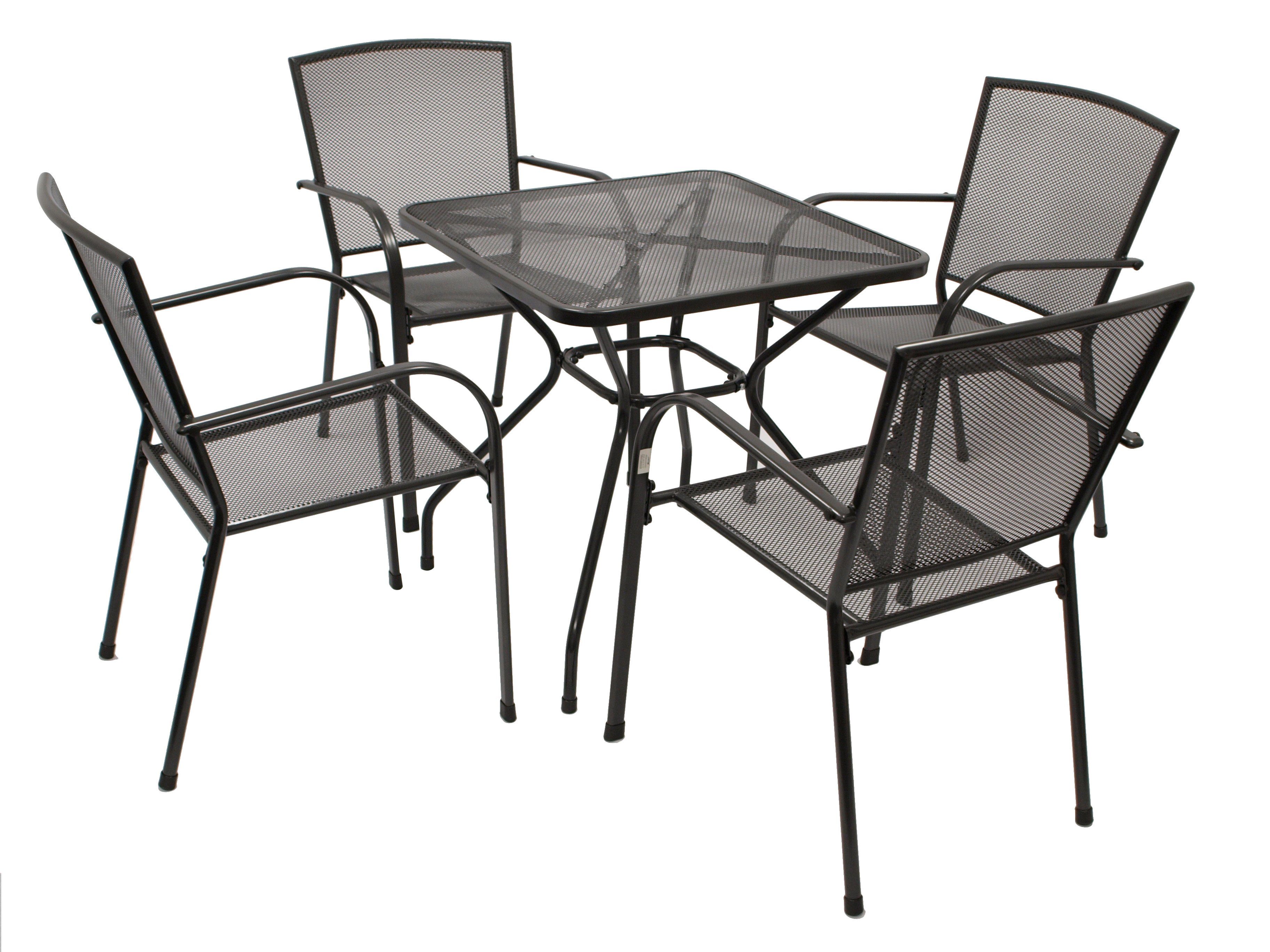 DEGAMO Garten-Essgruppe CLASSIC, (5-tlg), (4x Stapelsessel, 1x Tisch 70x70cm), Streckmetall anthrazit