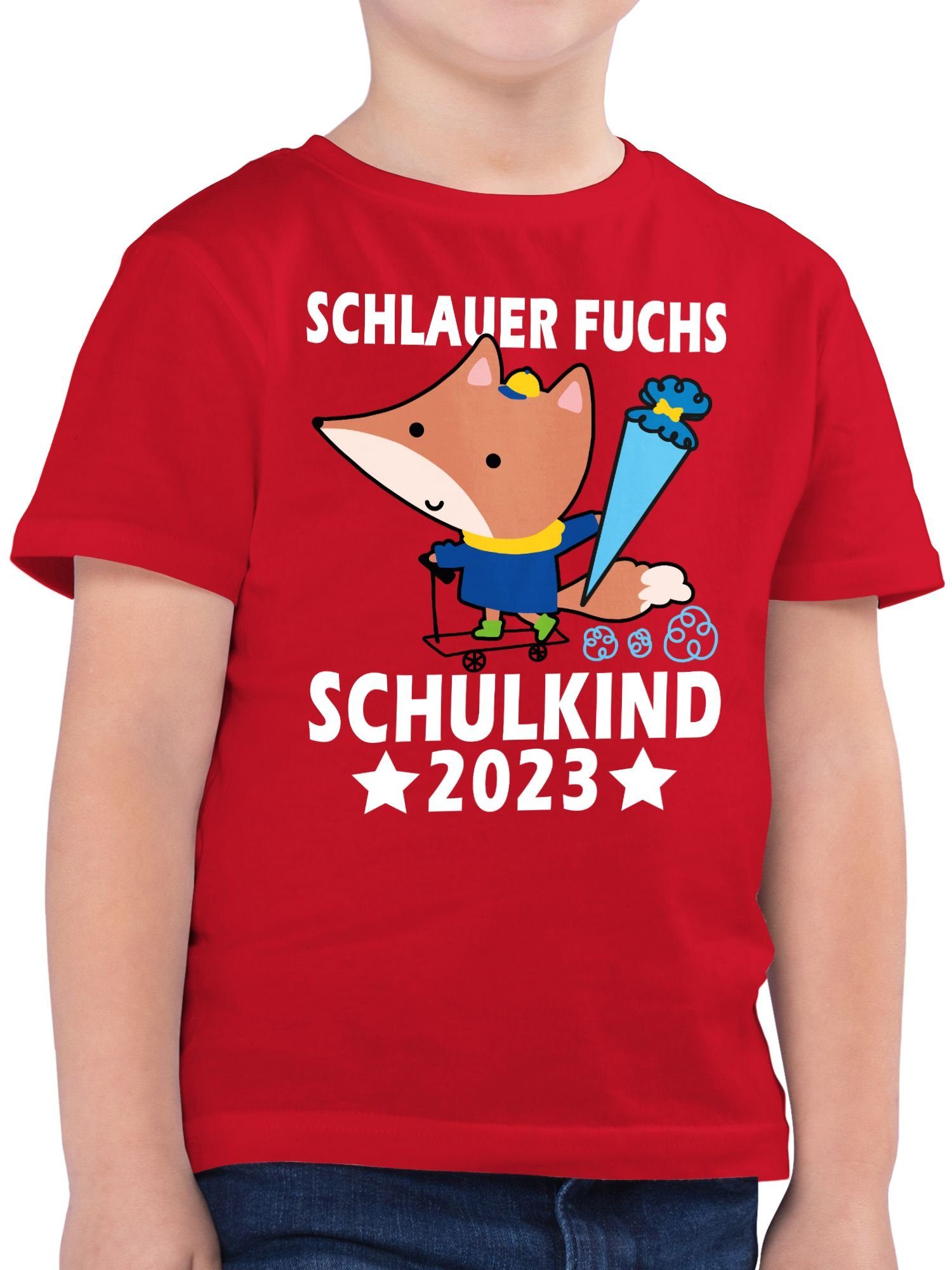 2023 Schulkind Geschenke 03 Junge Shirtracer T-Shirt Schulanfang Einschulung Schlauer Fuchs Rot