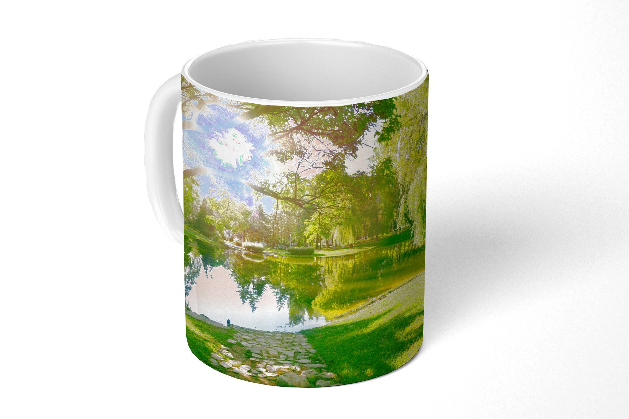 MuchoWow Tasse Bäume - Kaffeetassen, Sonne - Geschenk Teetasse, See - Keramik, Gras Natur, Teetasse, - Becher