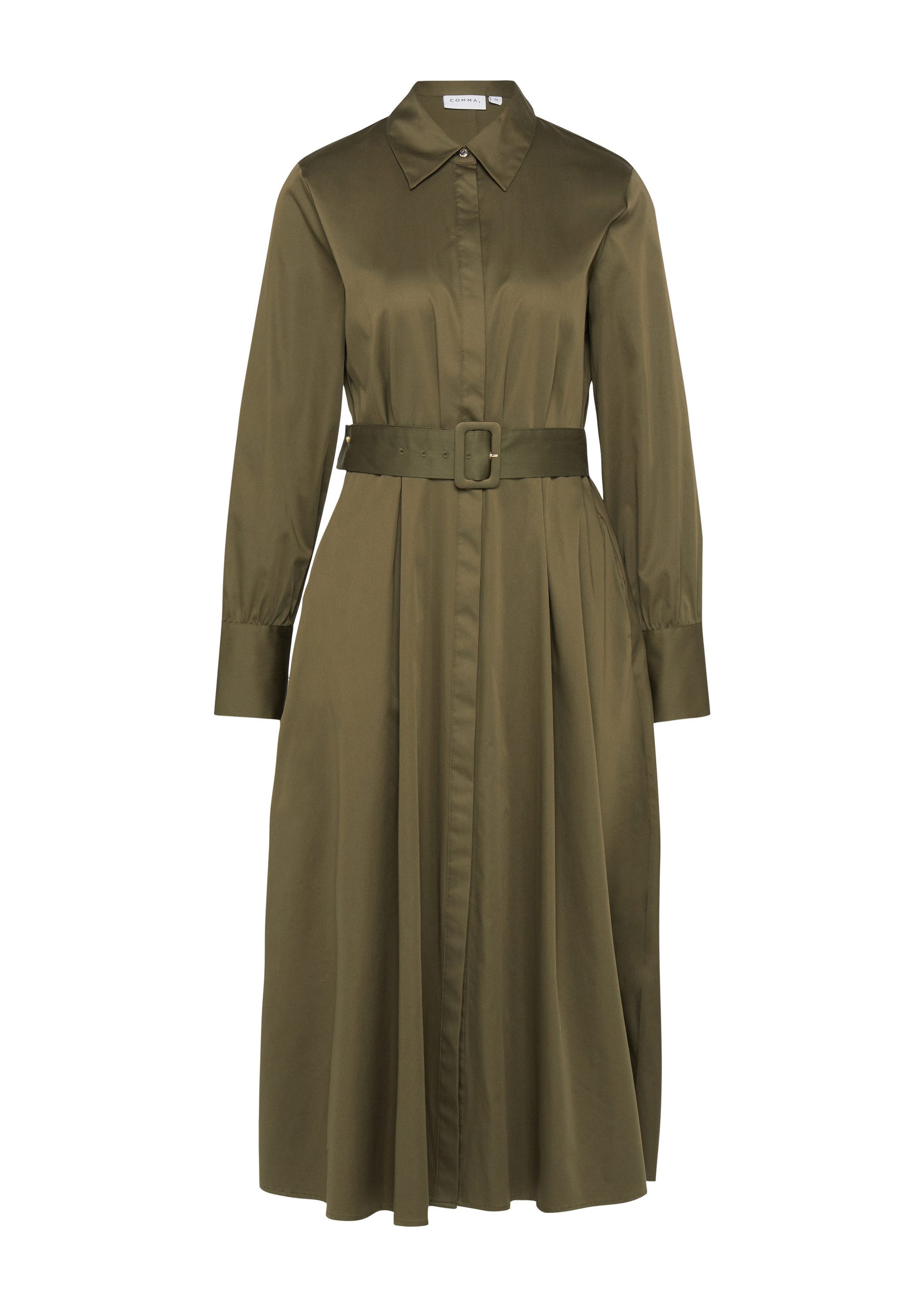 comma Midikleid Kleid Hemdblusenkleid aus Baumwollsatin