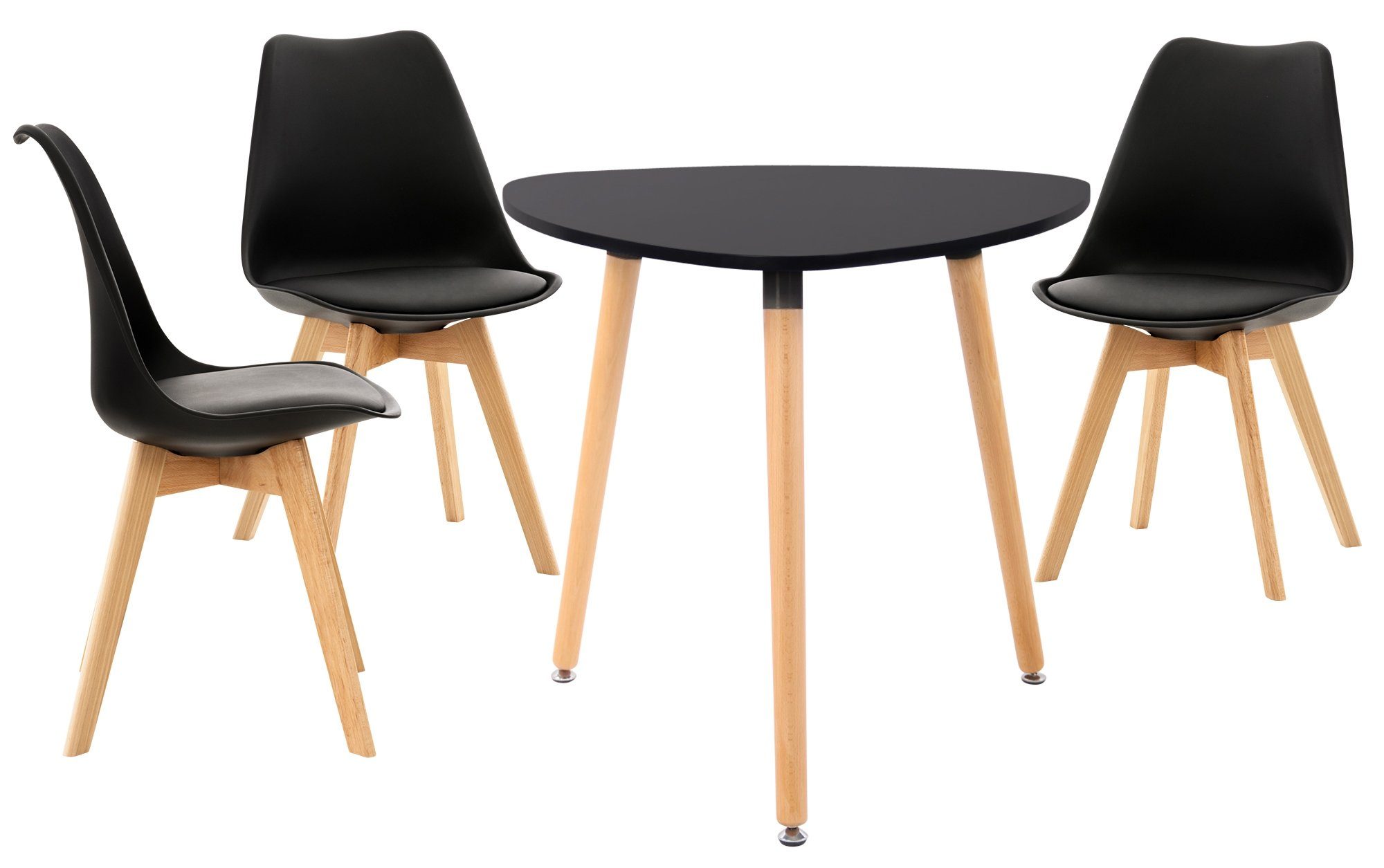 Stühle, Essgruppe mit 3 CLP schwarz Buchenholz Sitzpolster, Libanera, Tisch,