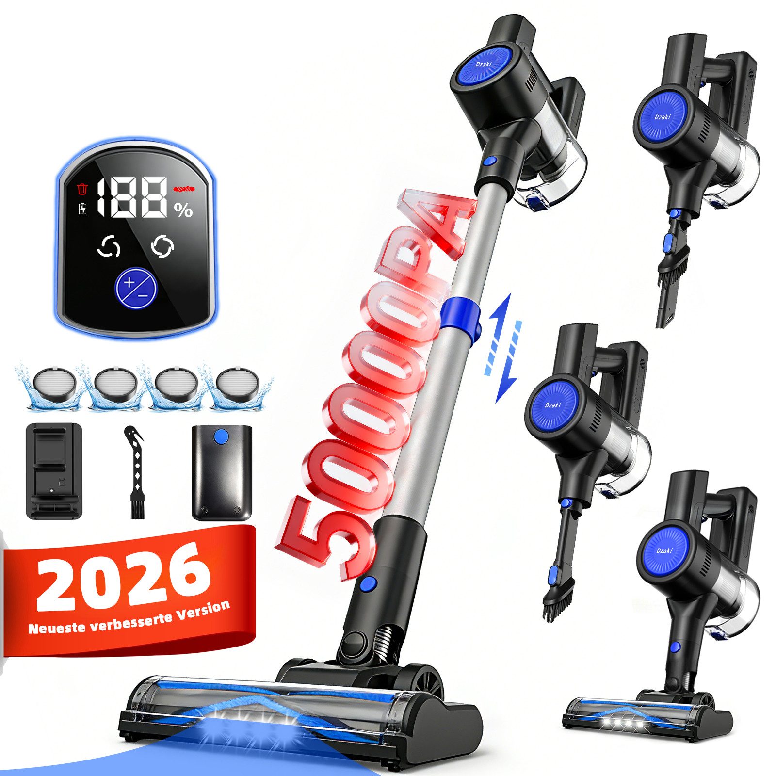 Grenintol Akku-Hand-und Stielstaubsauger Akku Staubsauger,65000pa,Akku Handstaubsauger,Akkusauger kabellos YOMA, beutellos, Kabellos nutzbar,LED-Anzeige,Wandhalterung für platzsparende Lagerung