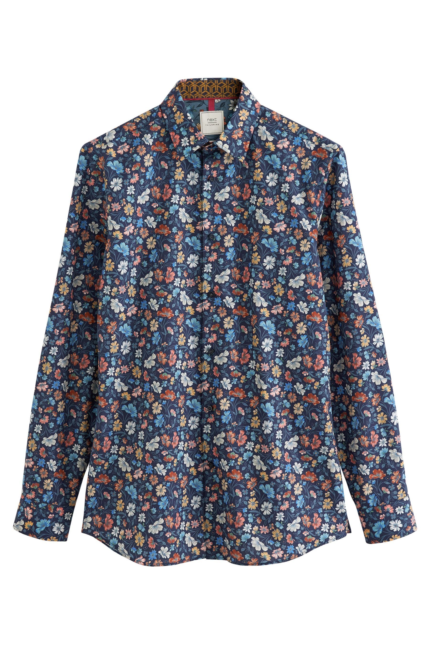 Realisierung extrem niedriger Preise Next Tunikashirt Slim Fit Hemd (1-tlg) Manschetten Floral einfachen mit Blue und Navy Print