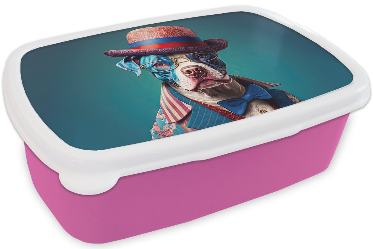 Kunststoff, Mädchen, Kinder, Jacke Lunchbox Brotbox - - Brotdose Hund Snackbox, Erwachsene, für rosa MuchoWow Hut - Kunststoff Blumen (2-tlg), Blau, -