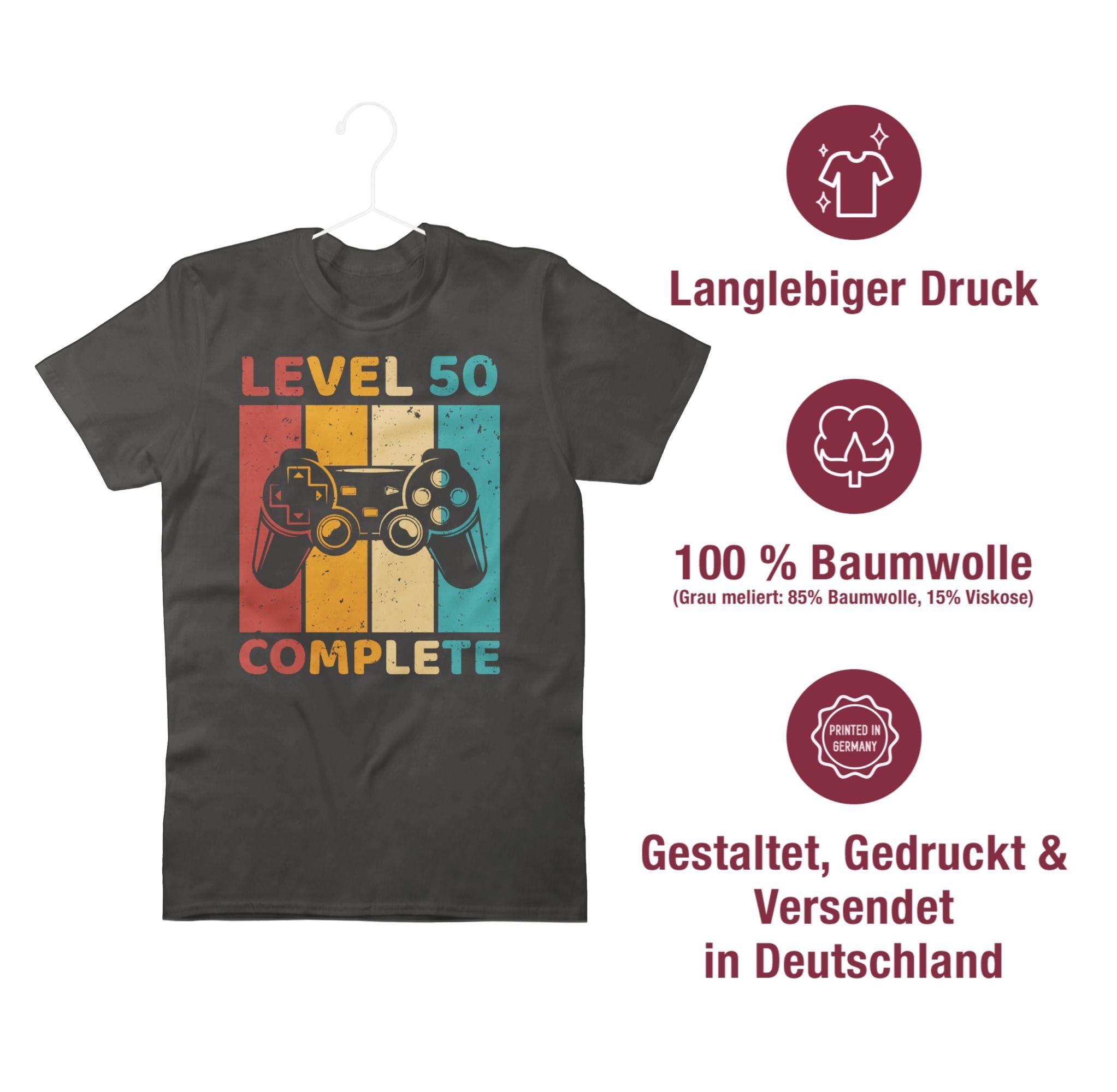 Unlocked T-Shirt Completed Geburtstag - Dunkelgrau 50. Complete 02 Fünfzig Level Shirtracer Zocker 50 Freigeschalten -