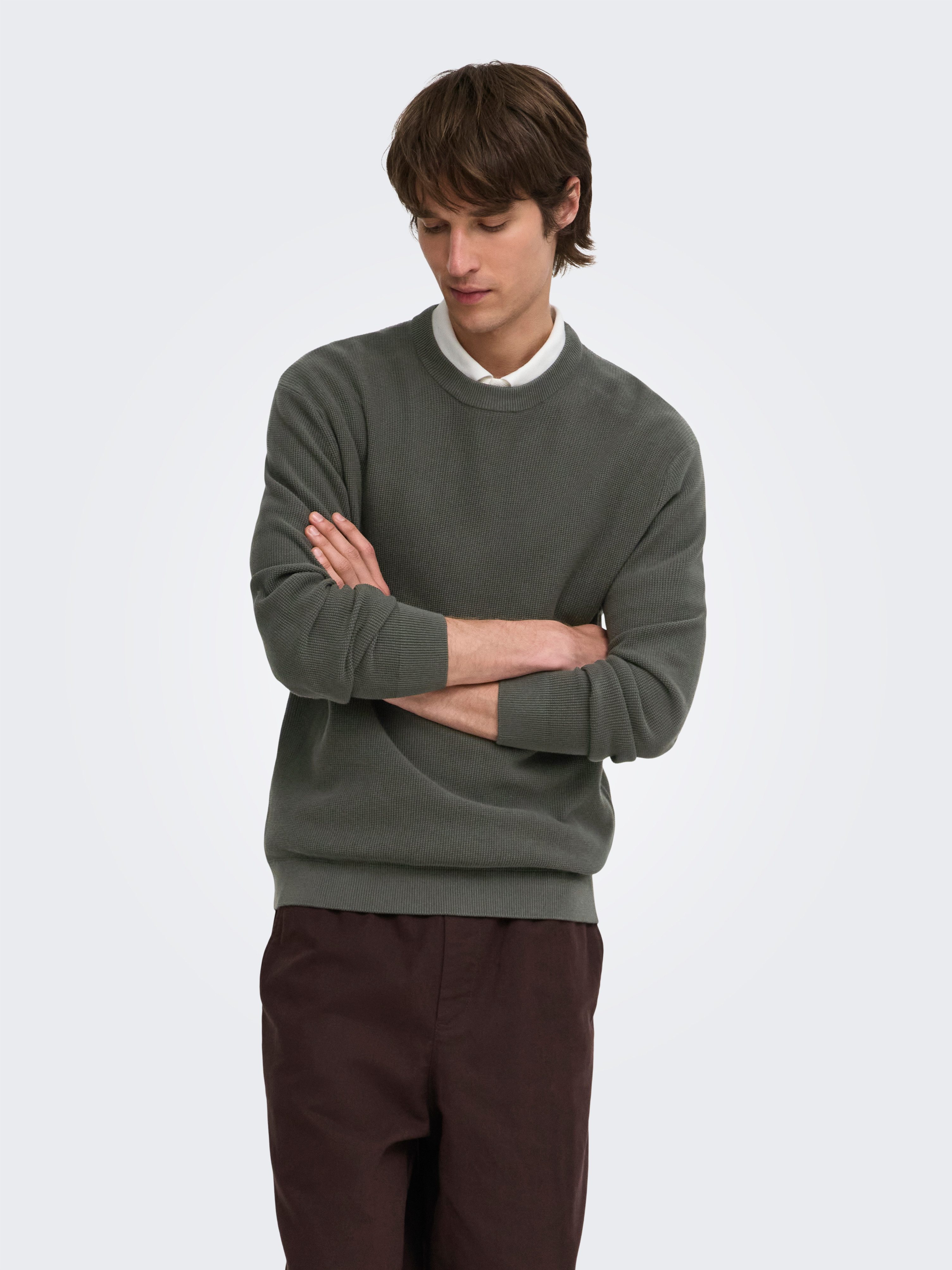 ONLY & SONS Rundhalspullover ONSTONY DS 12 LS WAFFLE CREW KNIT Baumwolle, relaxed fit