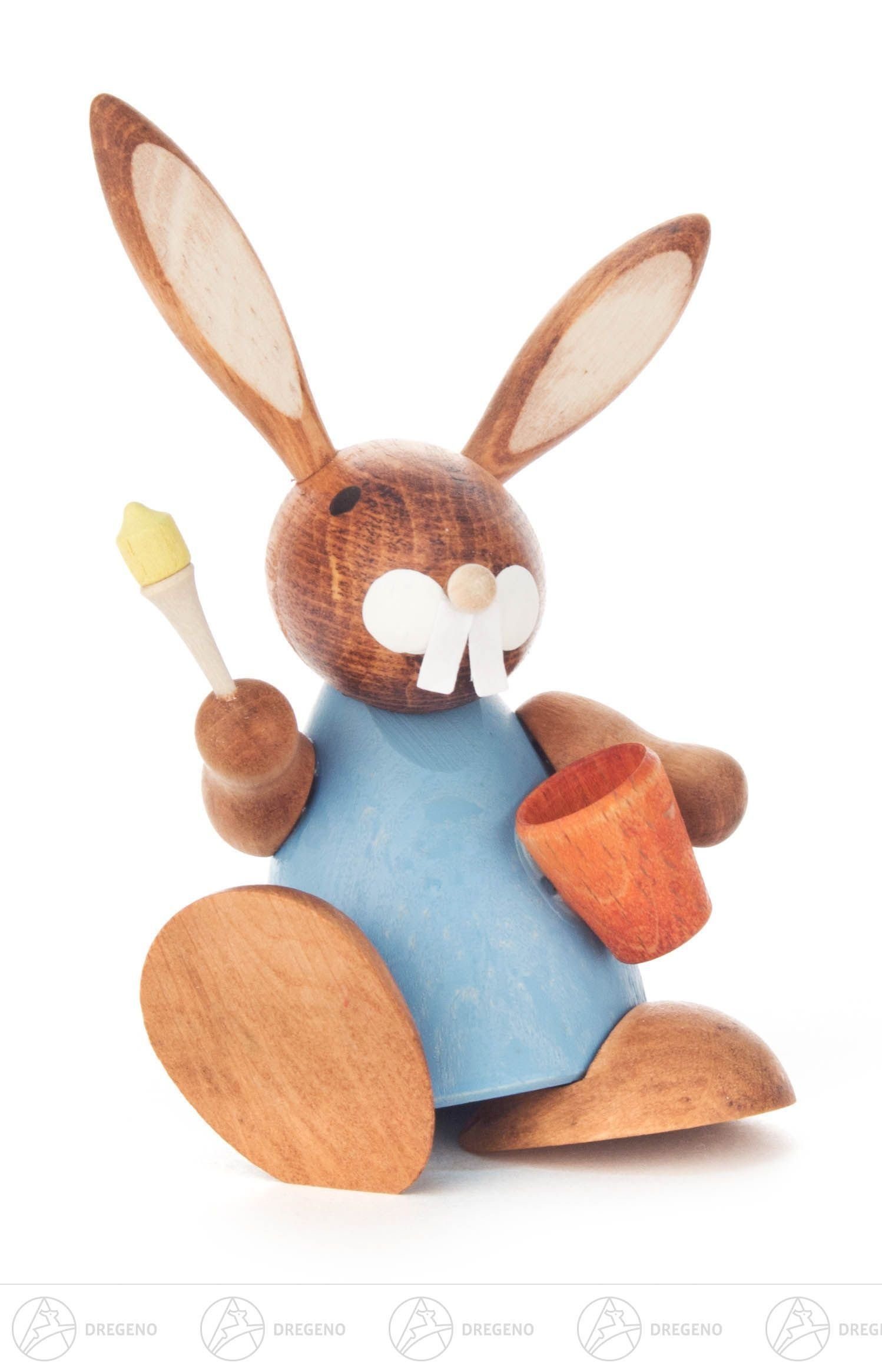 Dregeno Erzgebirge Osterhase Ostern & Frühjahr Hase blau mit Eimer und Pinsel Höhe ca 9 cm NEU