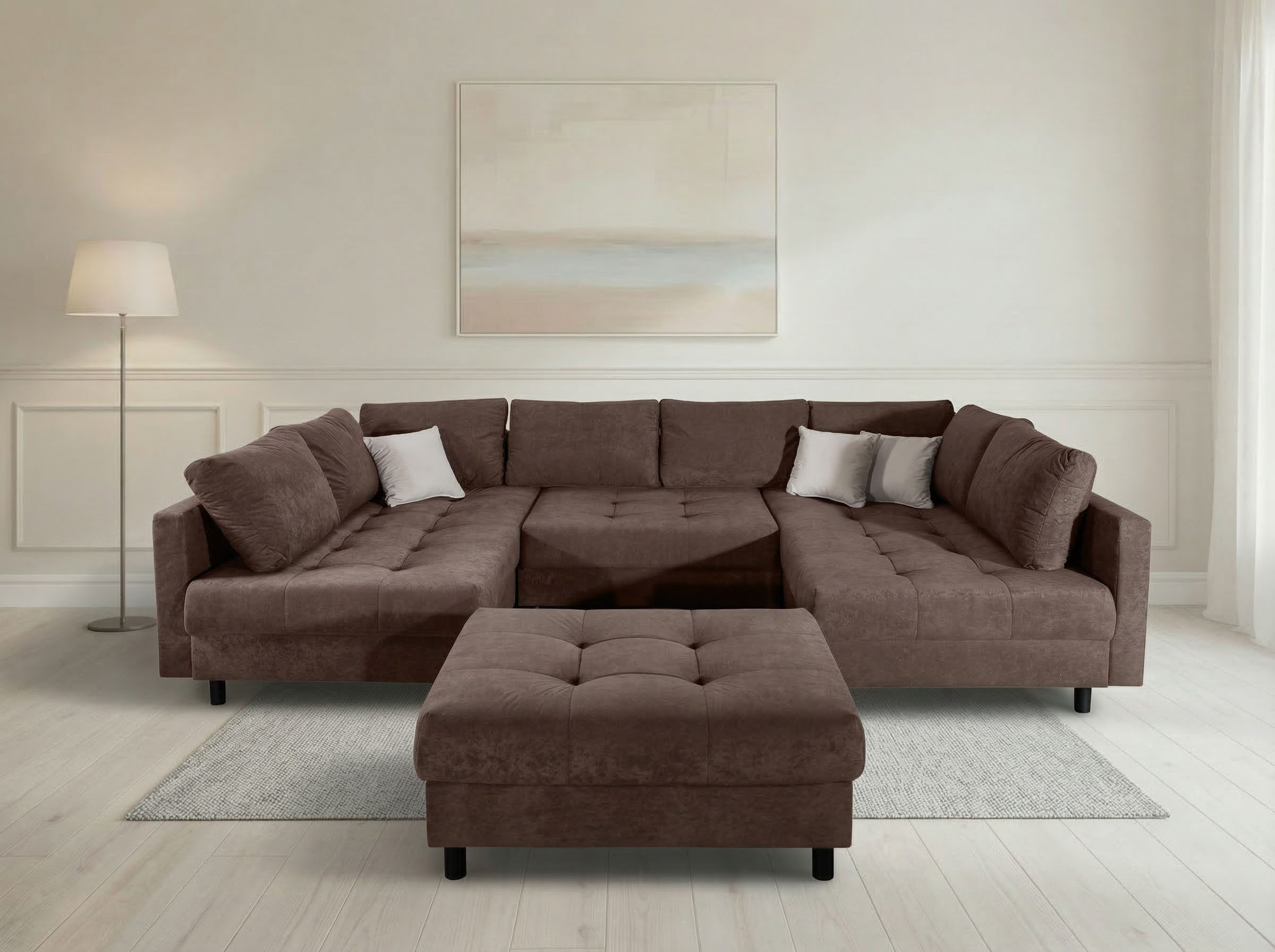 OTTO home Wohnlandschaft Antonia U-Form, B: 298 cm, Wohnlandschaft, Rückenkissen, 2 ottomane, Komfortablem Bonnelfederkern