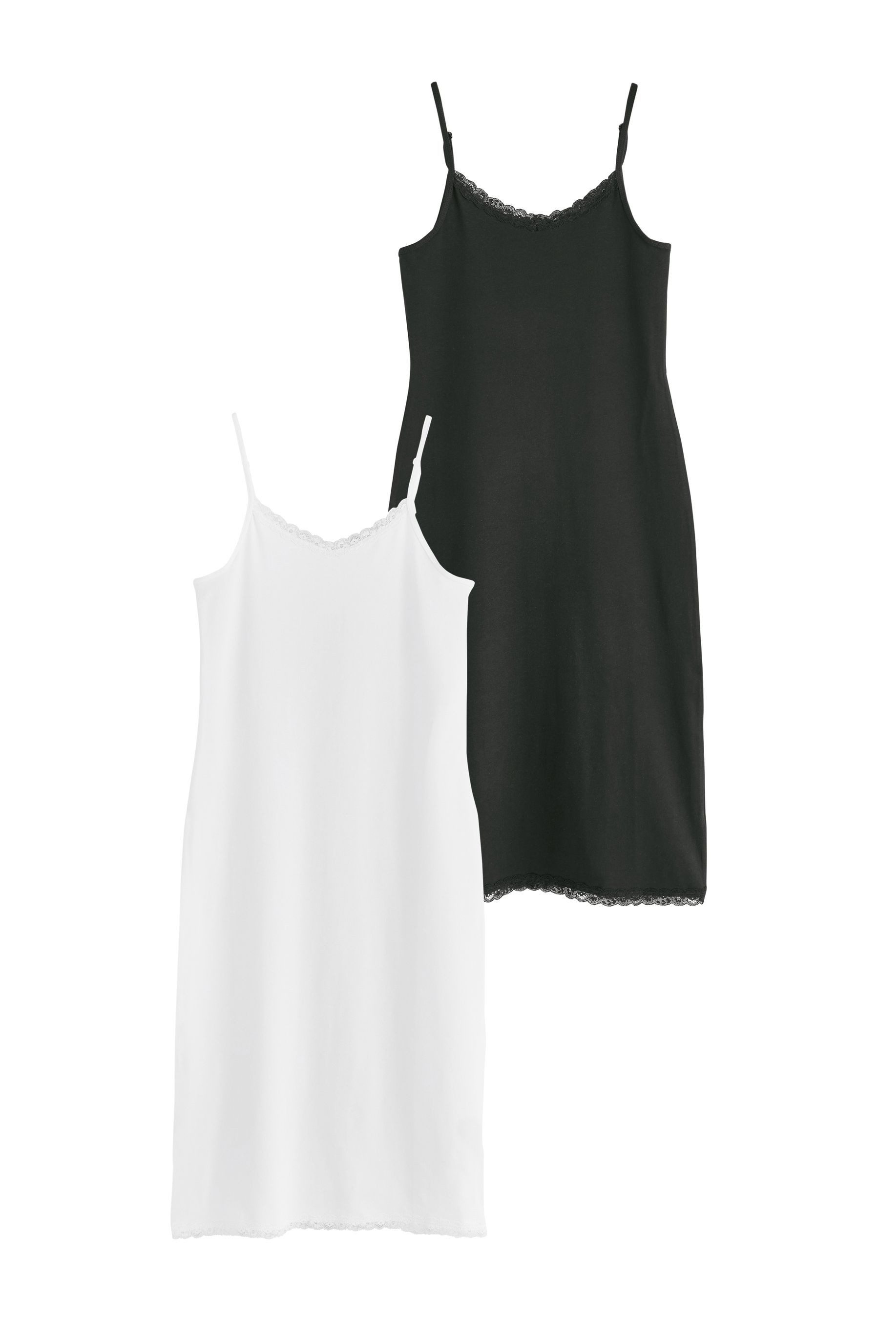 Unterkleid Langes Baumwollunterkleid mit Spitzenkante