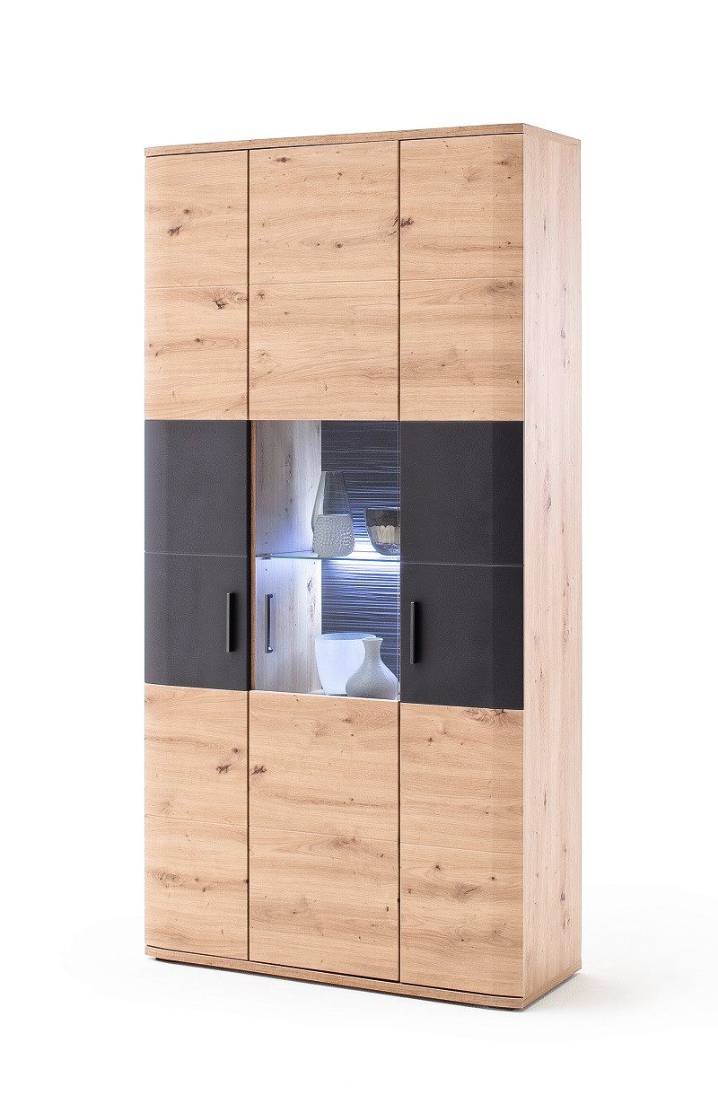 MCA furniture Vitrine Kombi-Vitrine Cortona, Balkeneiche / anthrazit, ohne Beleuchtung
