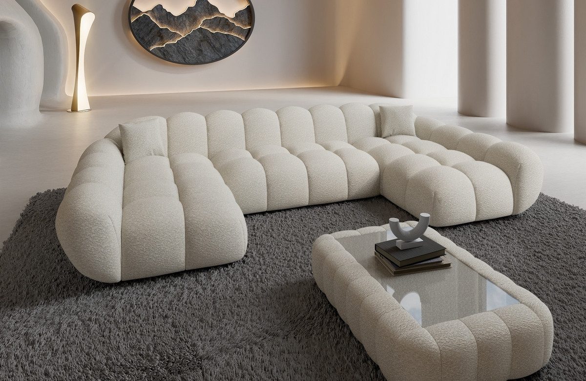 Sofa Dreams Loungesofa Maleron U Form Studio Design Couch, Sofa Wohnlandschaft, 6-Sitzer, Boucléstoff Bezug in Weiß