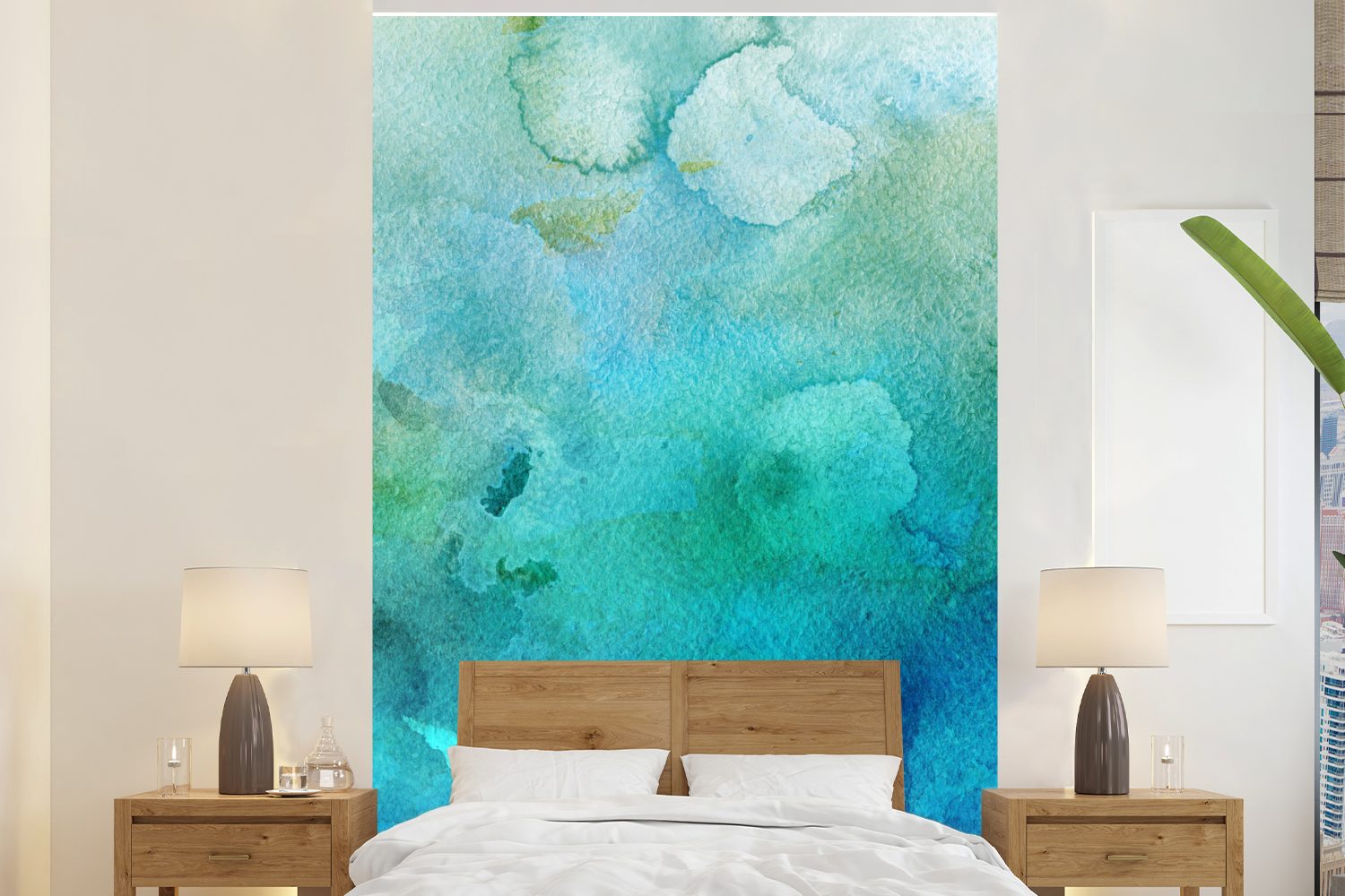 MuchoWow Fototapete Aquarell - Blau - Dunkelblau, Matt, bedruckt, (3 St), Montagefertig Vinyl Tapete für Wohnzimmer, Wandtapete