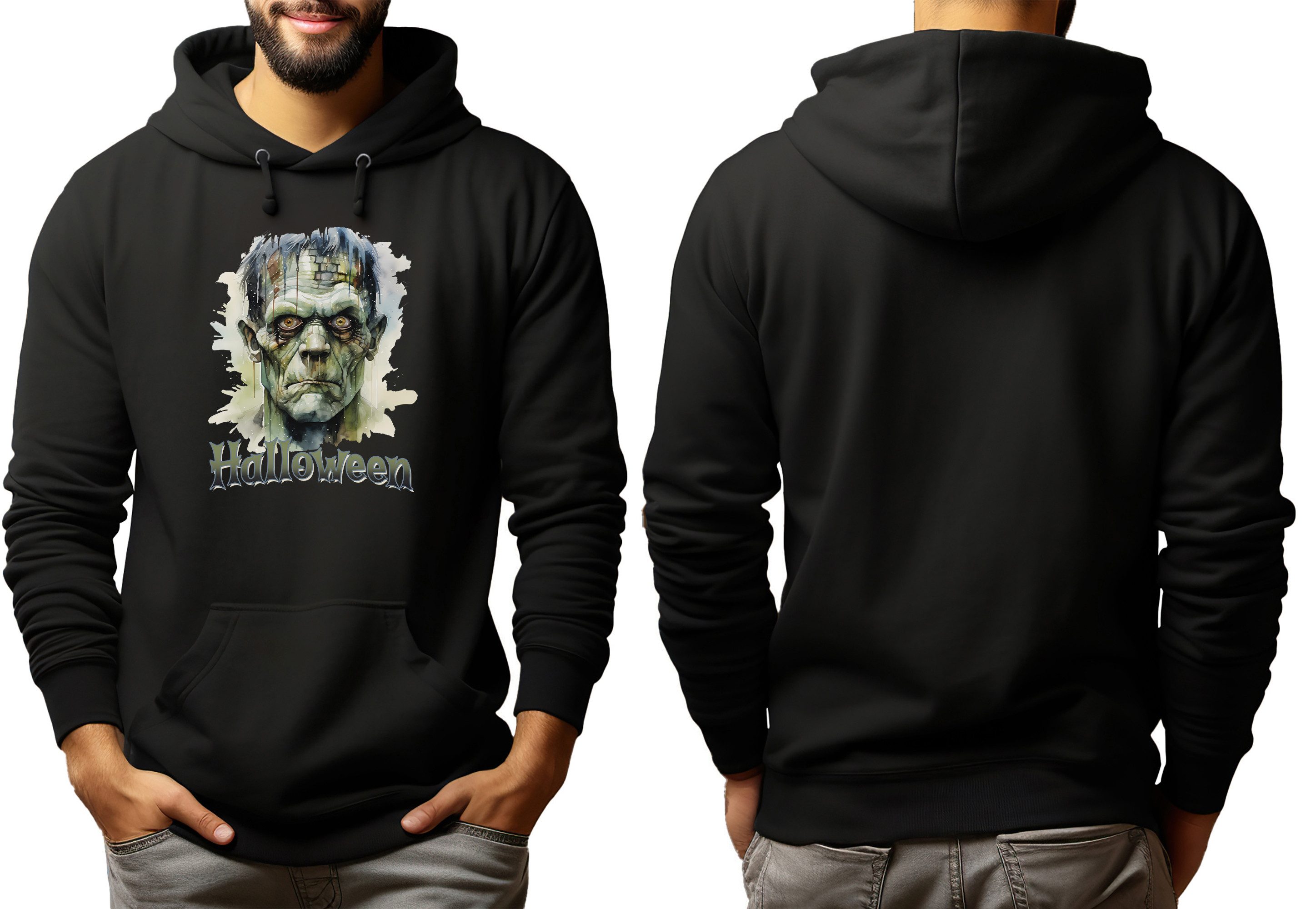 MyDesign24 Hoodie Halloween Kapuzen Pulli - Frankenstein Gesicht Herren und Damen Kapuzensweater - Halloween Hoodie i393