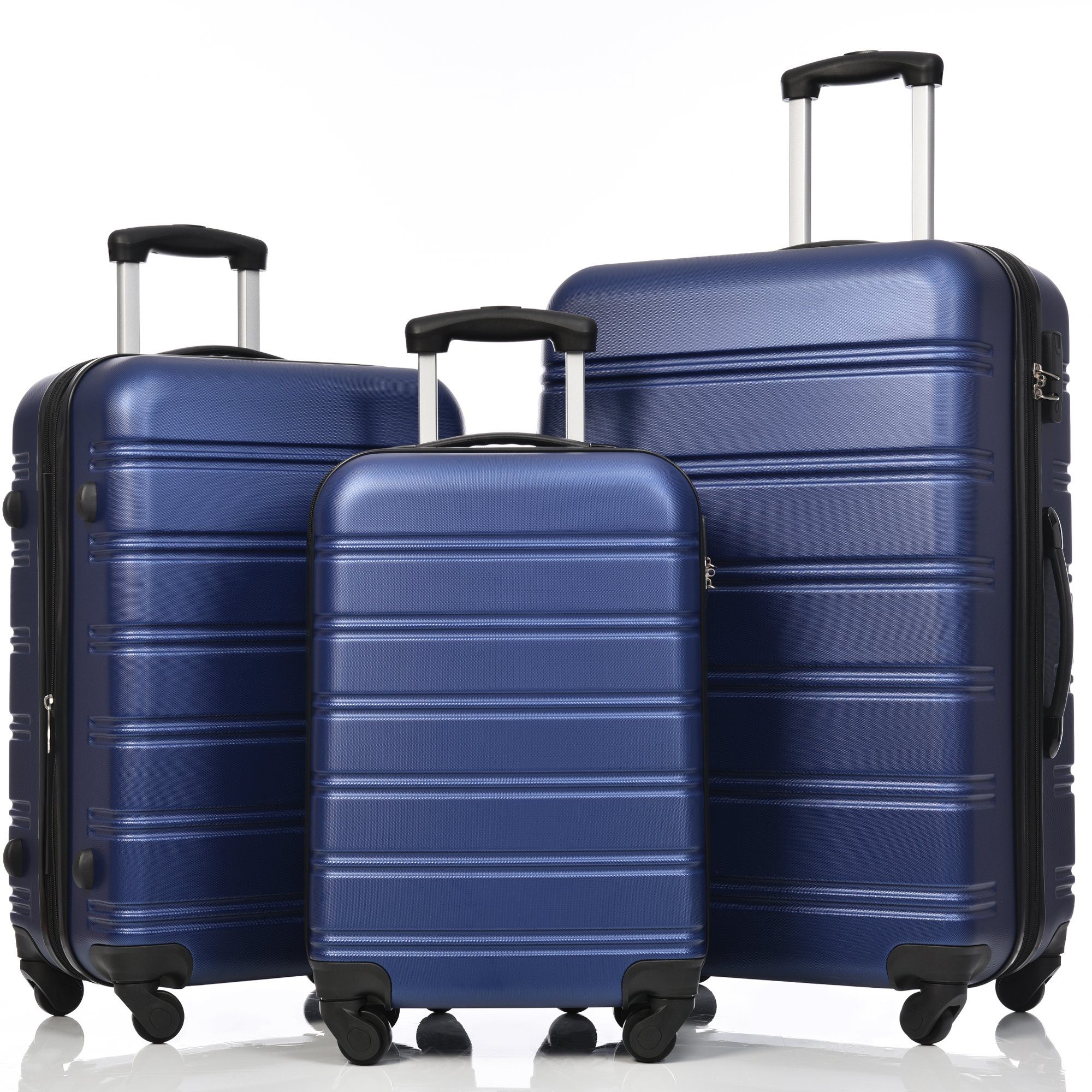 Flieks Trolleyset, 4 Rollen, (3 tlg), Kofferset Hartschalentrolley Handgepäck Reisekoffer Set Dunkelblau