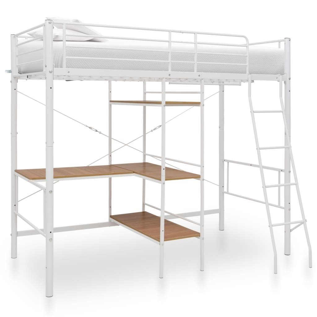 vidaXL Hochbett aus Metall in Weiß/Braun (L/B/H: 210x97x186 cm)