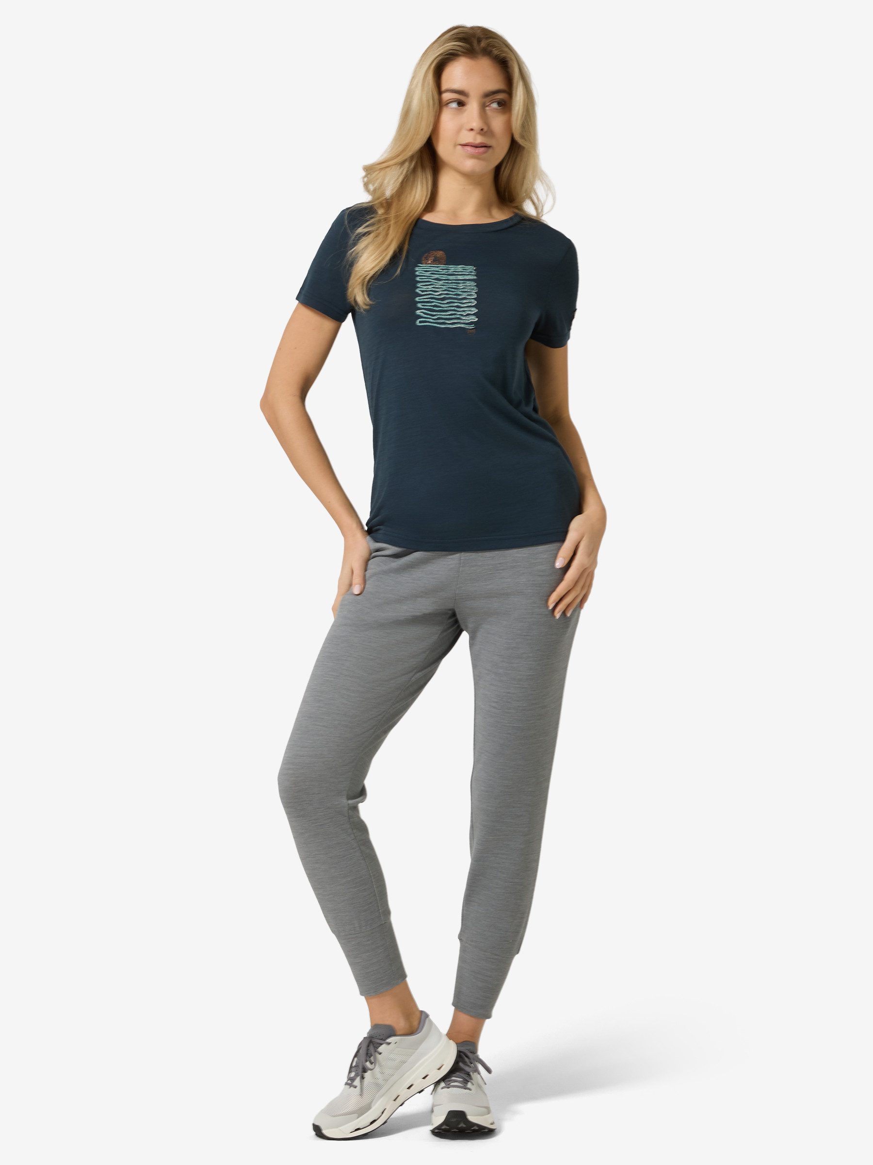 SUPER.NATURAL T-Shirt für Damen,Merino W SEA LINE TEE mit Sommer-Motiv, atmungsaktiv
