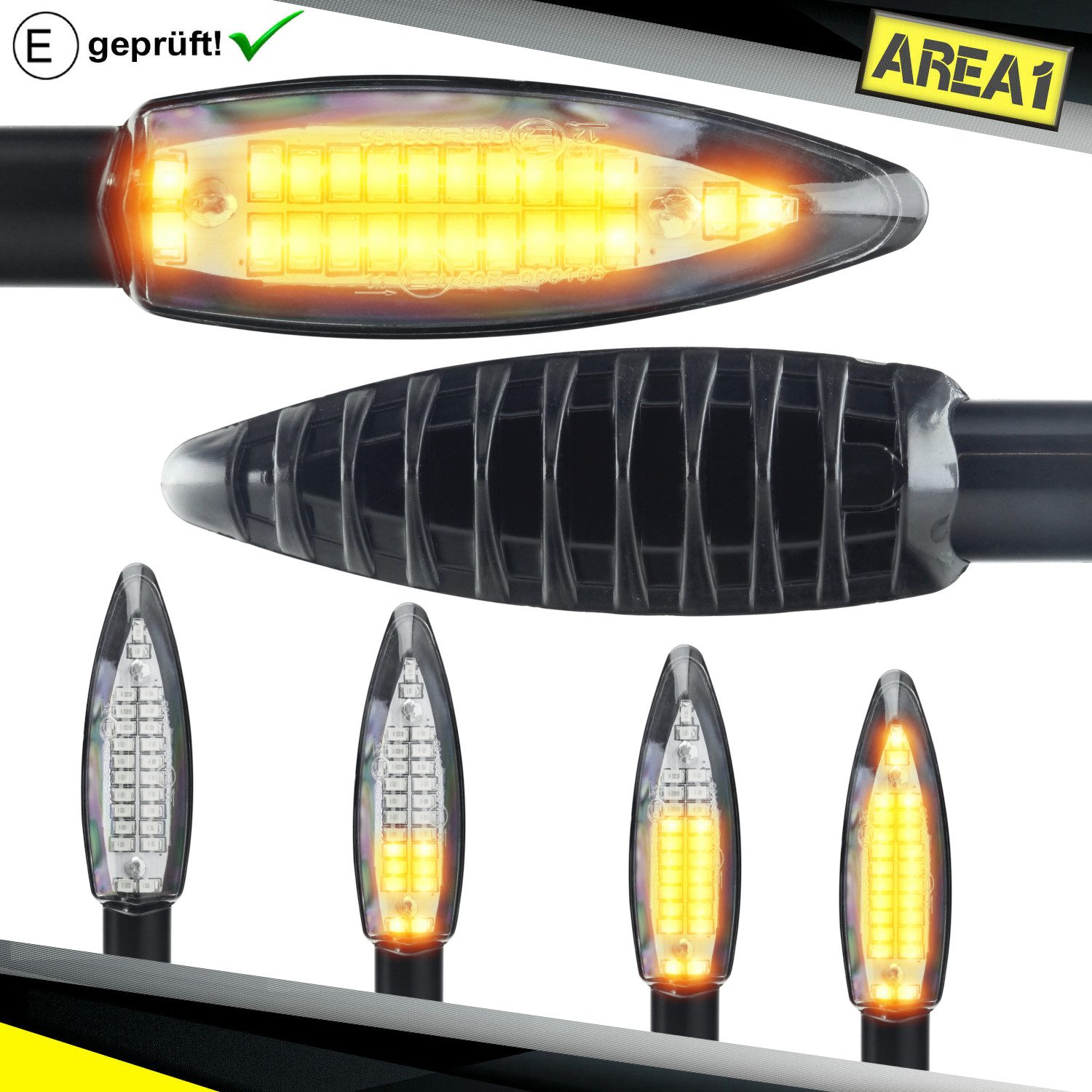 Blinker Motorrad Motorroller LED Blinker Set (2) mit Lauflicht, E-geprüft, M8