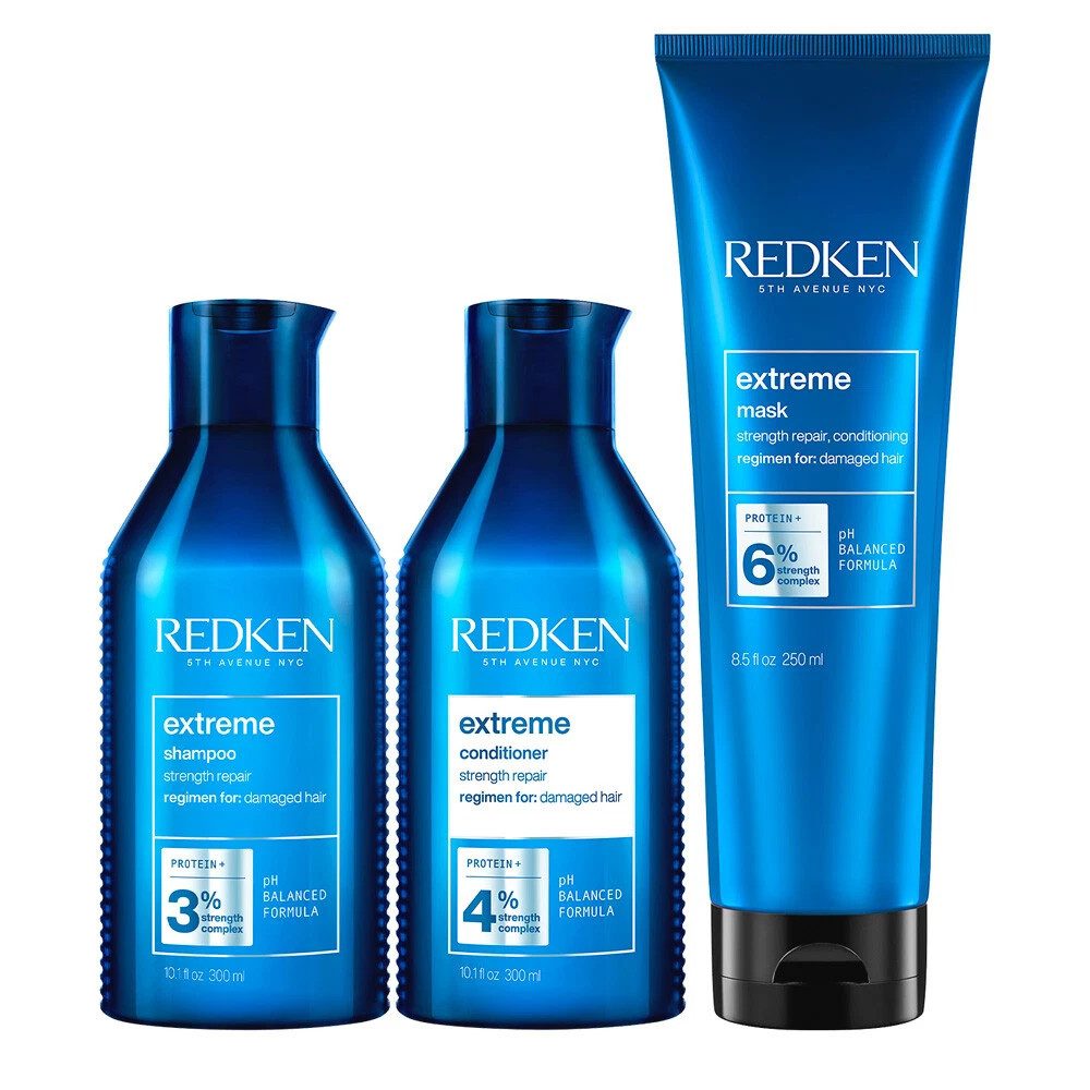 Redken Haarpflege-Set Redken Extreme 3er Set – Shampoo 300 ml + Conditioner 300 ml + Maske 2, 3-tlg., reichhaltig