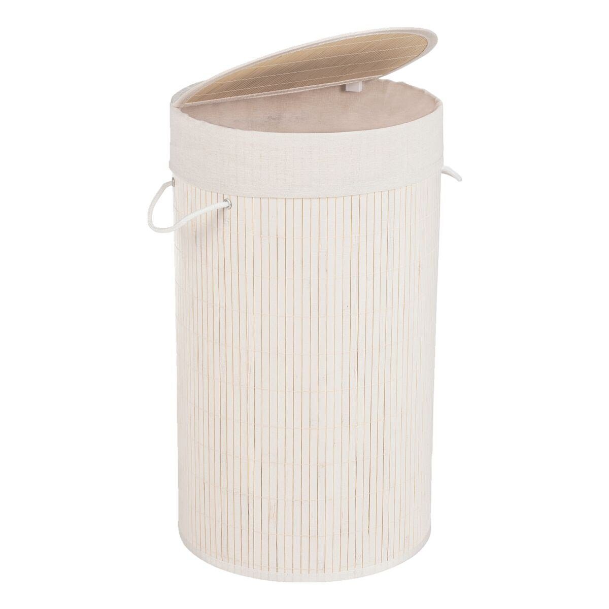 WENKO Wäschekorb Bamboo, Liter, mit 55 weiß Deckel