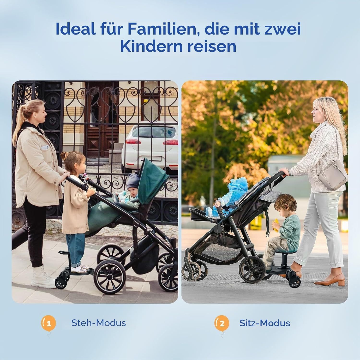 TWUFY Buggyboard Buggy Board mit Sitz, Trittbrett für Kinderwagen Universal (Buggy Board für Alle Kinderwagen, 1-St., mit Kinderwagen Organizer und Aufhängegurt), Kiddy Board für Kinder von 2 bis 6 Jahren (25 KG)