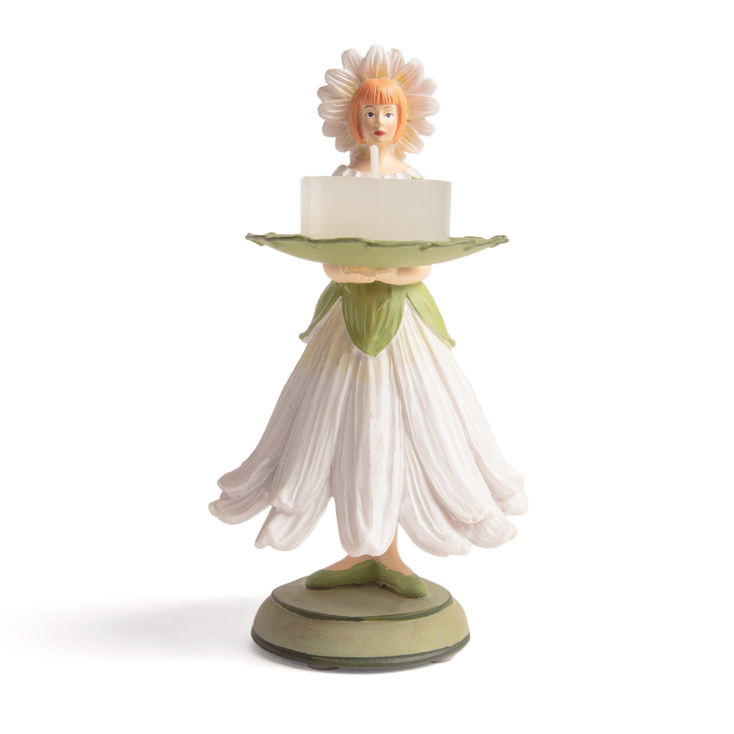 ROSEMARIE SCHULZ Heidelberg Dekoobjekt Blumen Figur Dame Margerite weiß Dekofigur Teelichthalter Gartenfigur, Sammlerstück