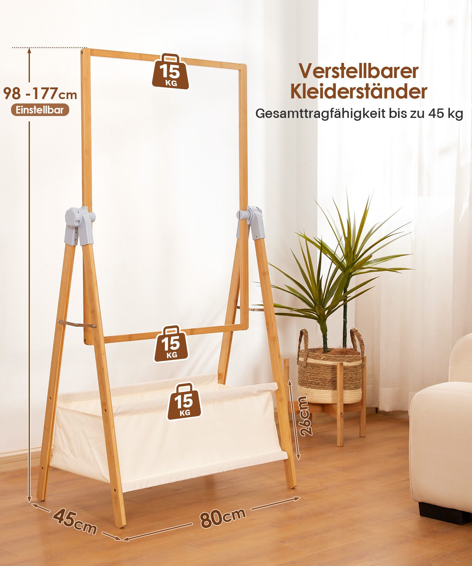 Yorbay Kleiderständer Bambus Garderobenständer mit Aufbewahrungskiste, Frei günstig online kaufen