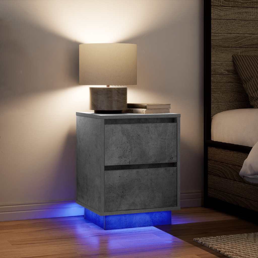 vidaXL Nachttisch Nachttische mit LED-Leuchten 2 Stk. Betongrau 38x34x50 cm (2-St)