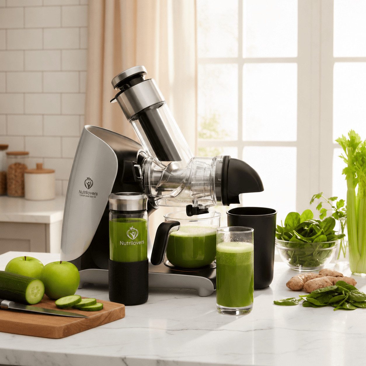Nutrilovers Slow Juicer GREEN-PRESS MAX EDELSTAHL Entsafter Slow Juicer mit Edelstahl-Schnecke, 200 W, Premium Slow Juicer mit massiver Edelstahl-Pressschnecke – Bild 2 von 5